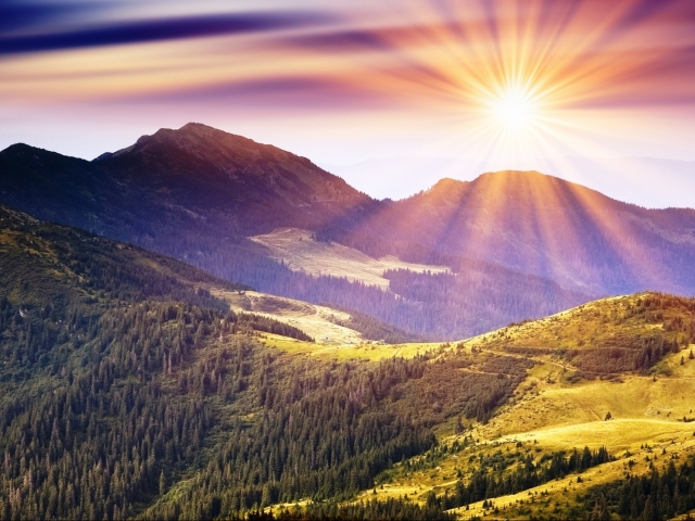 Laden Sie das Landschaft, Berg, Wald, Sonnenaufgang, Gebirge, Wolke, Szene, Himmel, Sonne, Szenisch, Erde/natur-Bild kostenlos auf Ihren PC-Desktop herunter