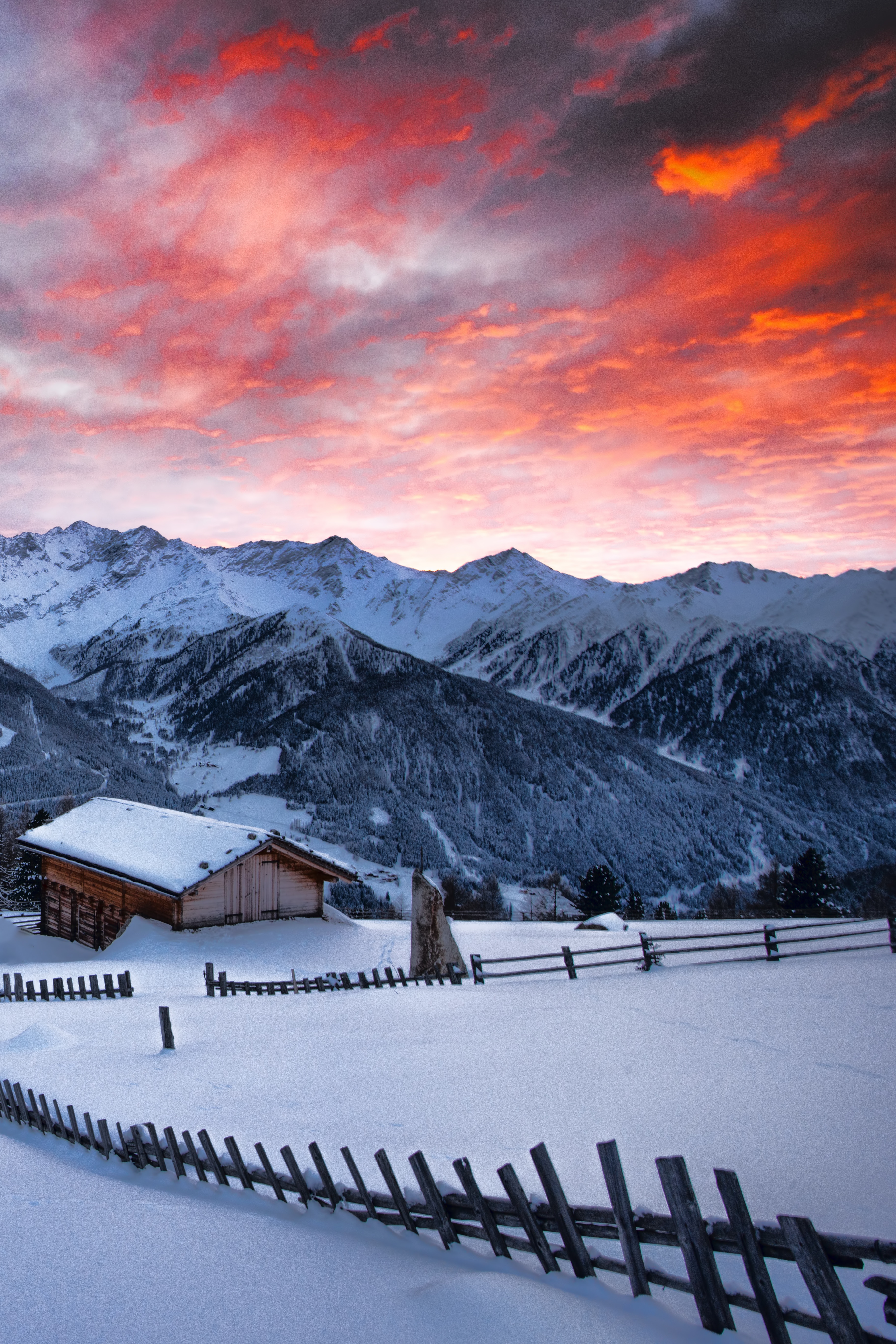 PCデスクトップに自然, 山脈, 雪, 構造, 冬, 夜明け画像を無料でダウンロード