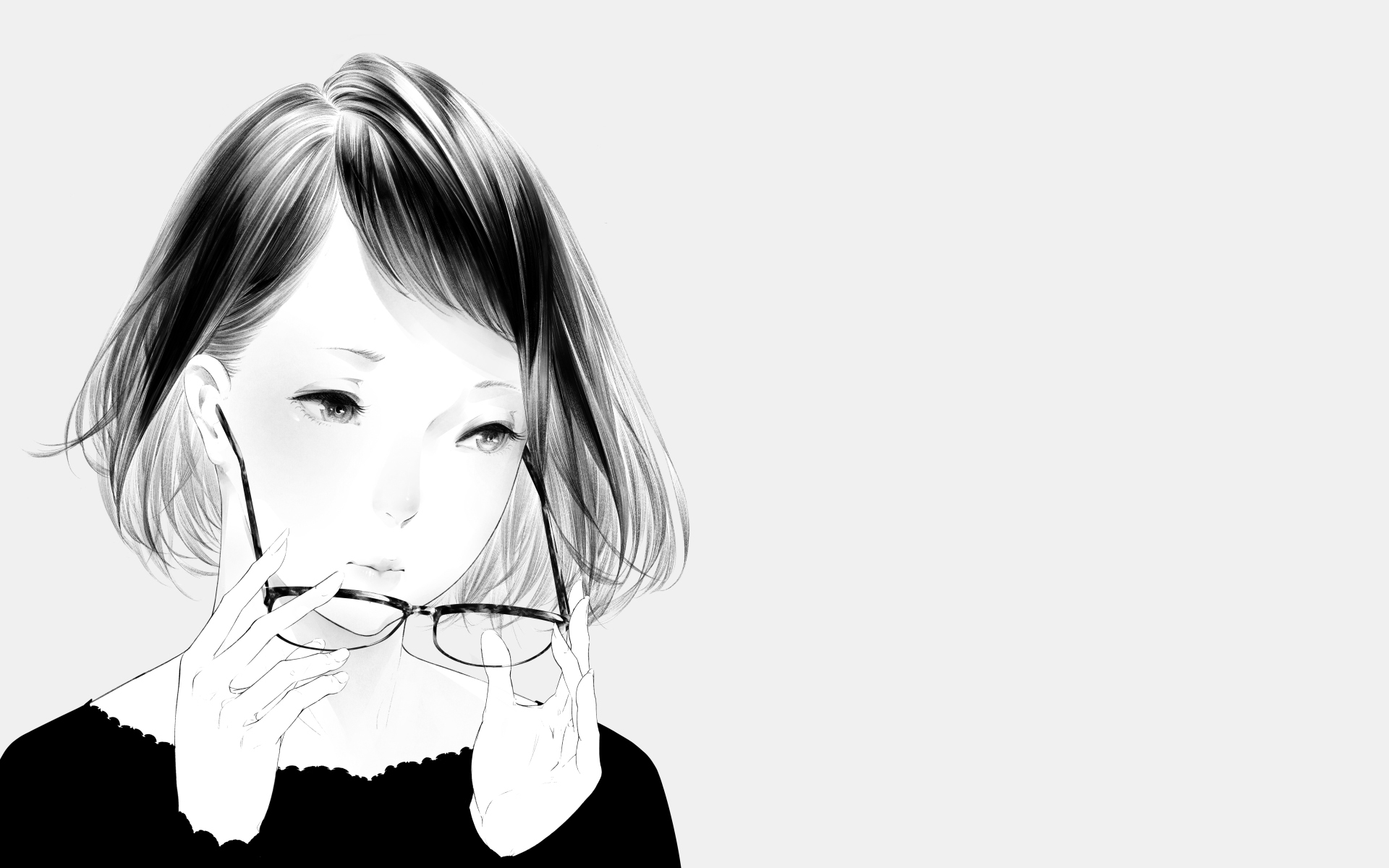 Download mobile wallpaper Anime, Glasses, Original, Black & White, Black Hair, Short Hair for free.