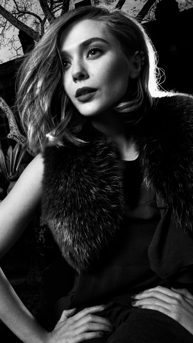 Download mobile wallpaper American, Celebrity, Black & White, Actress, Lipstick, Elizabeth Olsen for free.