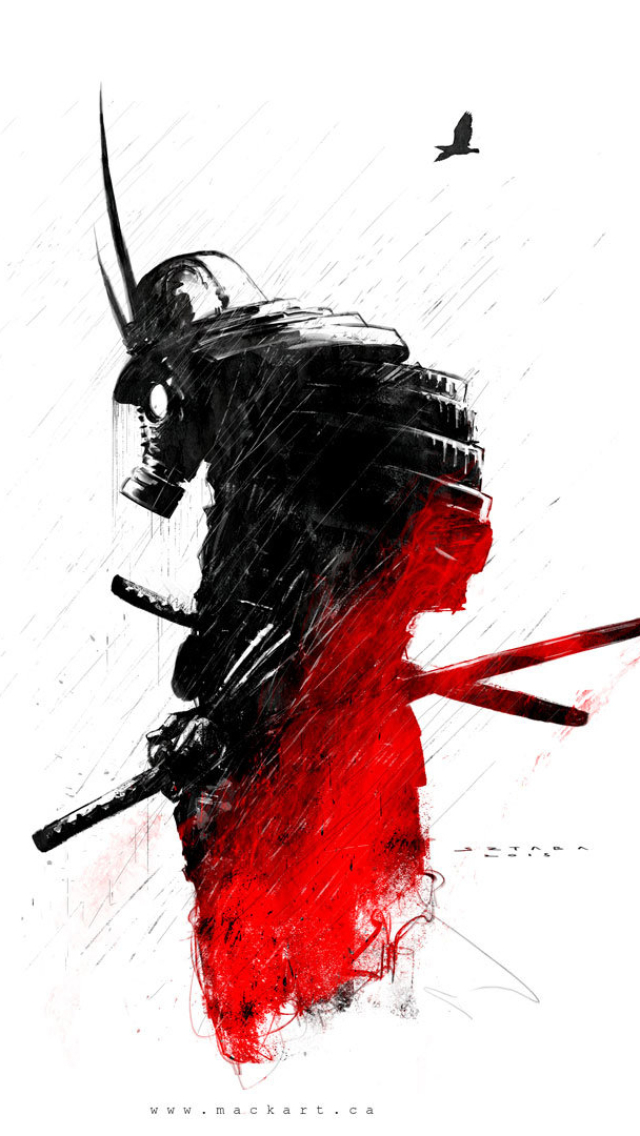 Download mobile wallpaper Fantasy, Drawing, Gas Mask, Samurai for free.