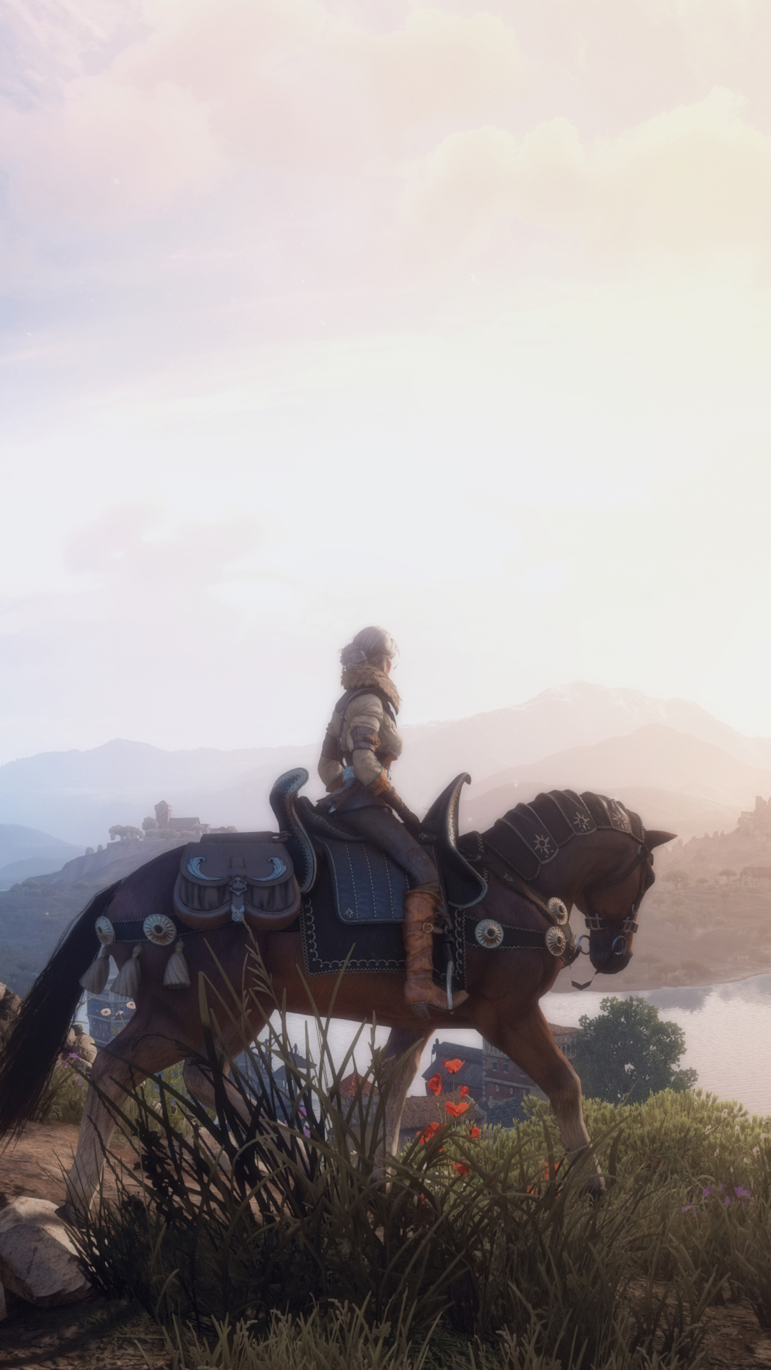 Download mobile wallpaper Sunrise, Meadow, Video Game, The Witcher, The Witcher 3: Wild Hunt, Ciri (The Witcher) for free.