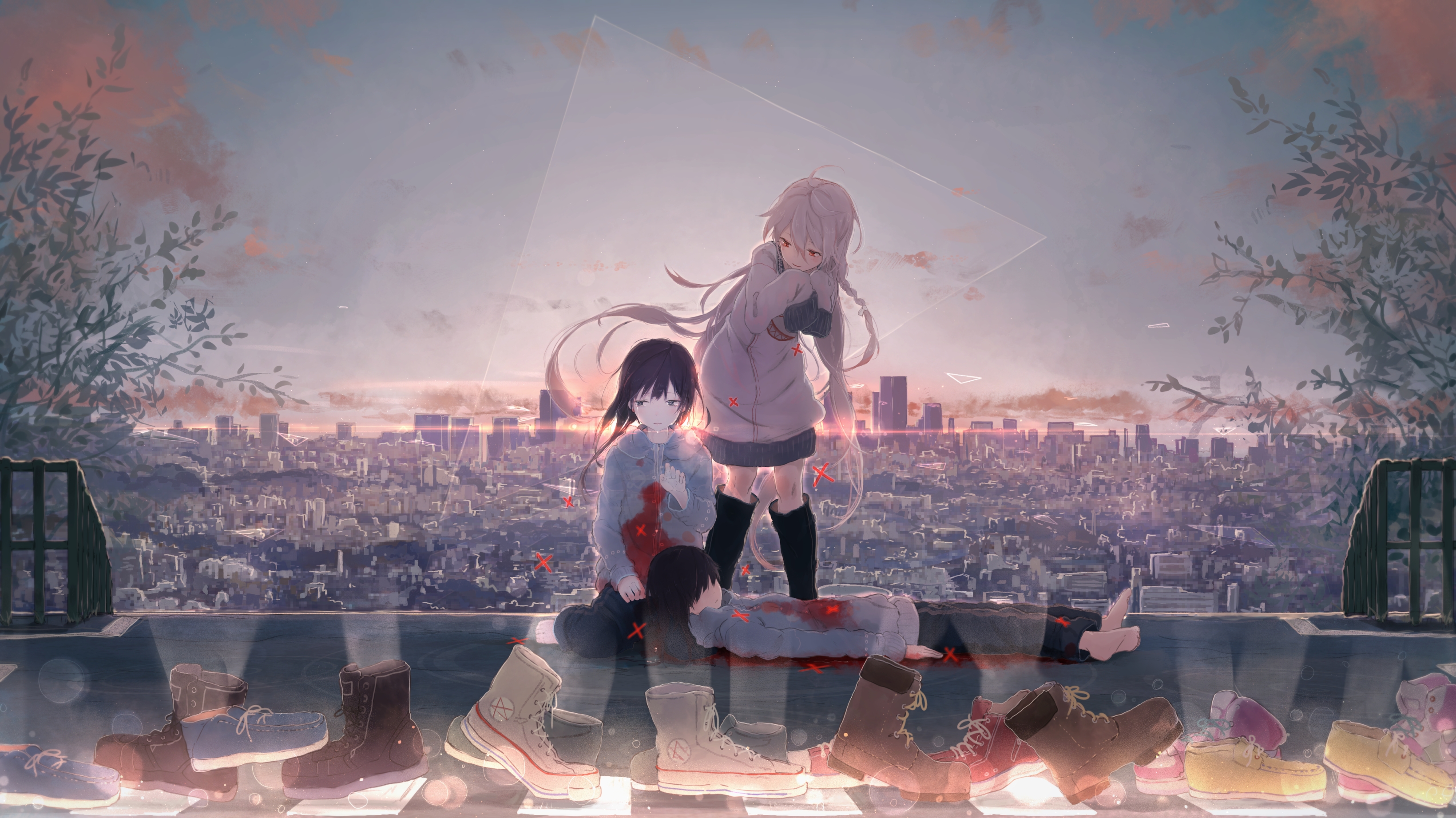 Free download wallpaper Anime, Blood, City, Original on your PC desktop