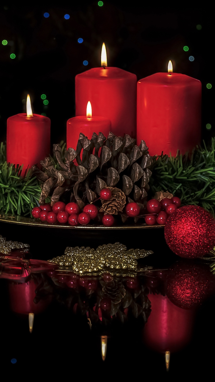 Download mobile wallpaper Christmas, Holiday, Candle, Christmas Ornaments, Pine Cone for free.