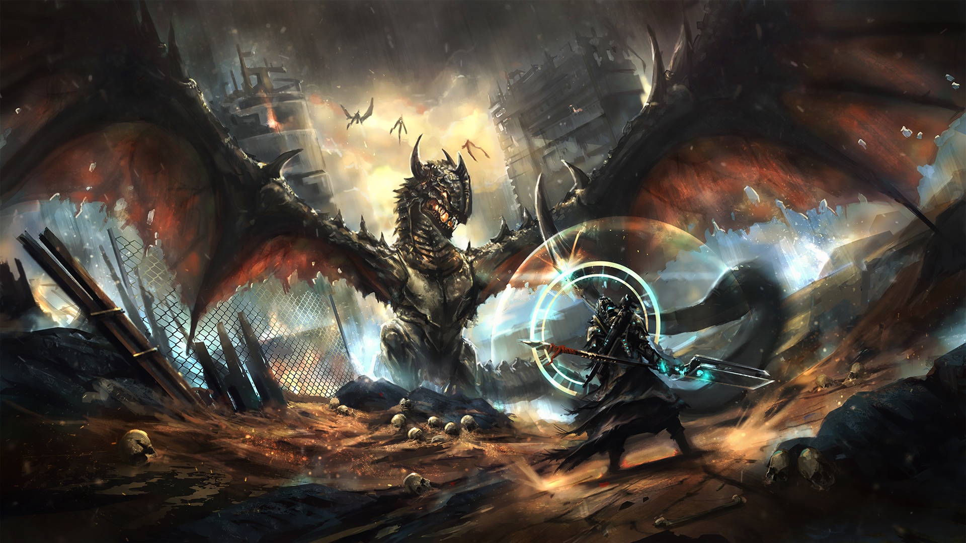 Free download wallpaper Fantasy, Dragon, Battle, Wyvern on your PC desktop