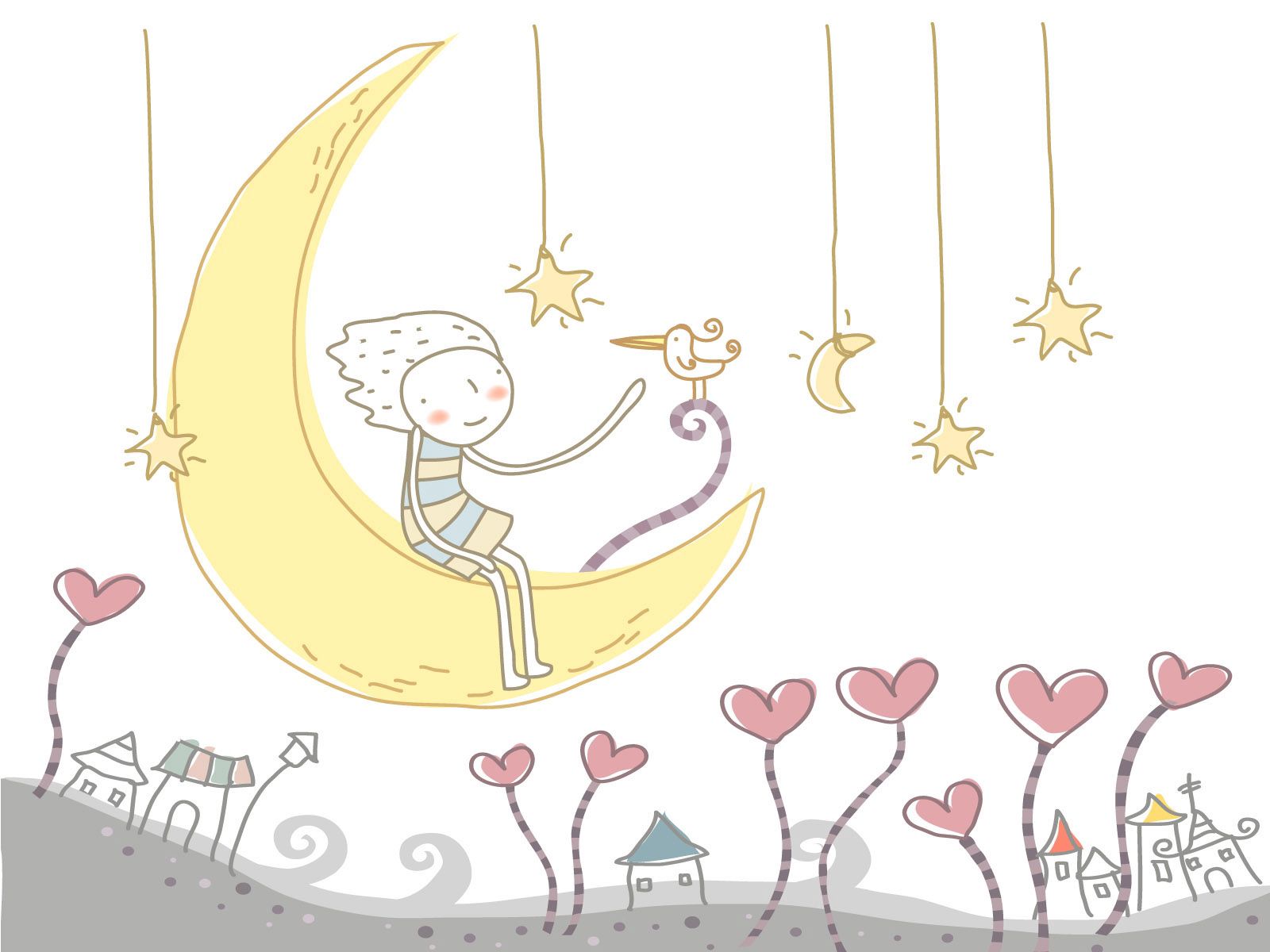 Free download wallpaper Light, Light Coloured, Moon, Hearts, Love on your PC desktop