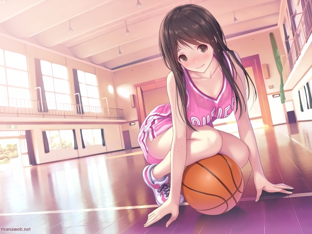 Download mobile wallpaper Anime, Basketball, Girl, Ball, Long Hair, Brown Hair, Sportswear for free.