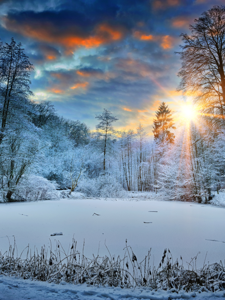 Descarga gratuita de fondo de pantalla para móvil de Invierno, Nieve, Atardecer, Tierra/naturaleza, Puesta De Sol.