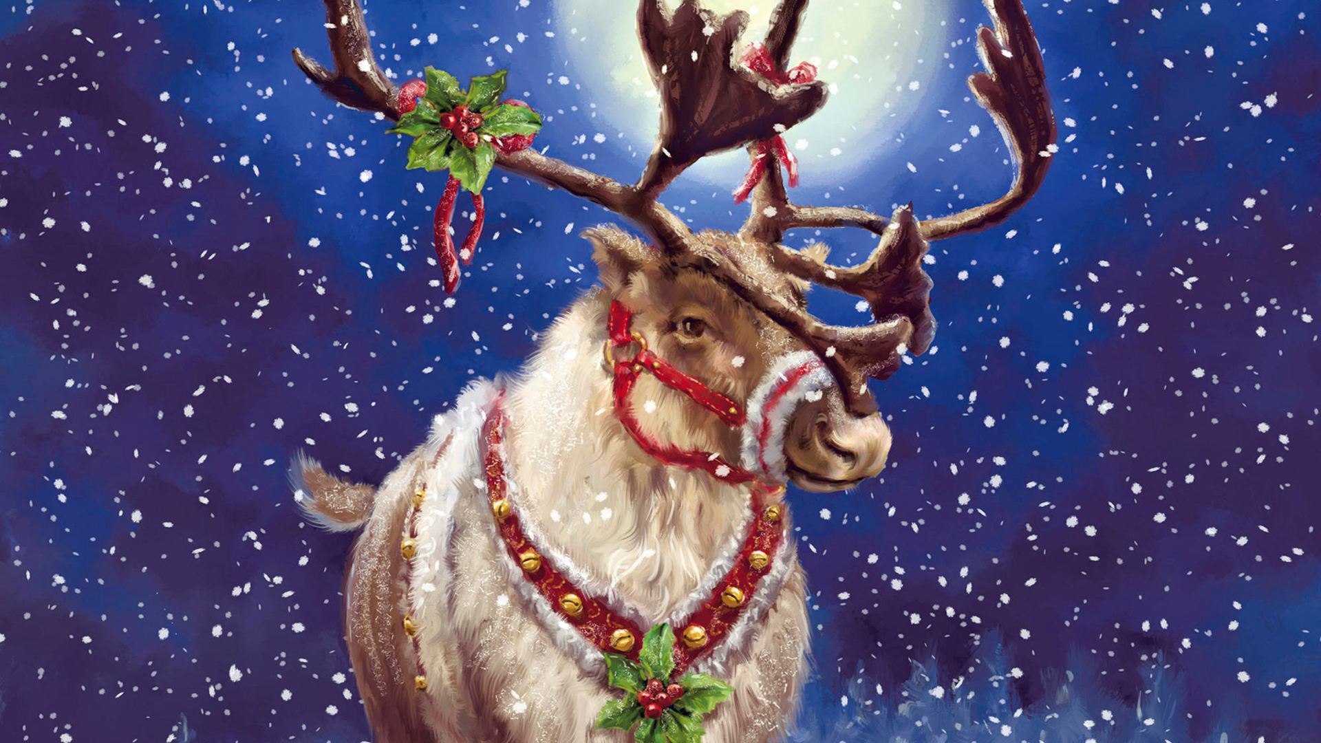 Скачать обои бесплатно Животные, Снег, Праздники, Олени, Рождество (Christmas Xmas), Рисунки картинка на рабочий стол ПК