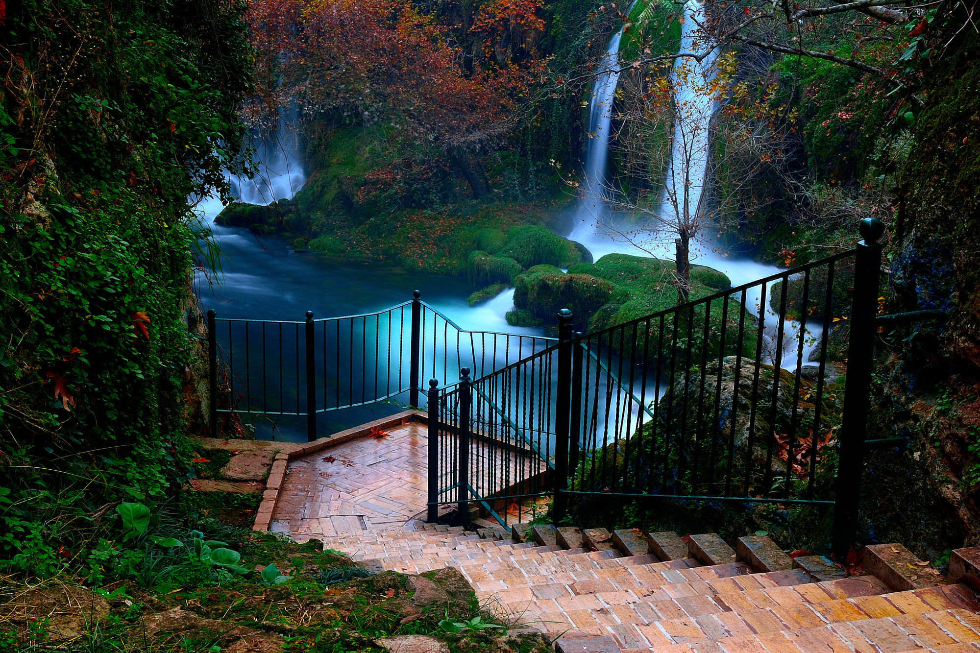 photography, nature, duden waterfalls, fence, stairs, tree, turkey, waterfall