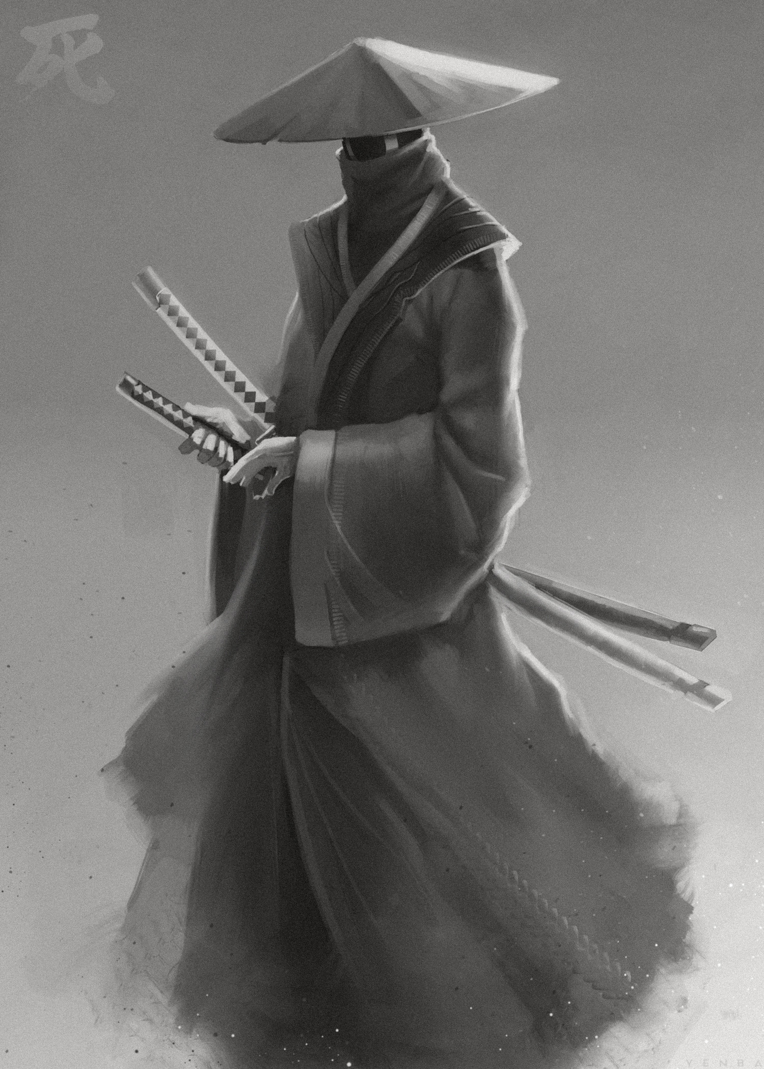 107703 descargar fondo de pantalla guerrero, samurái, katana, samurai, arte, en blanco y negro, blanco y negro, katanas: protectores de pantalla e imágenes gratis