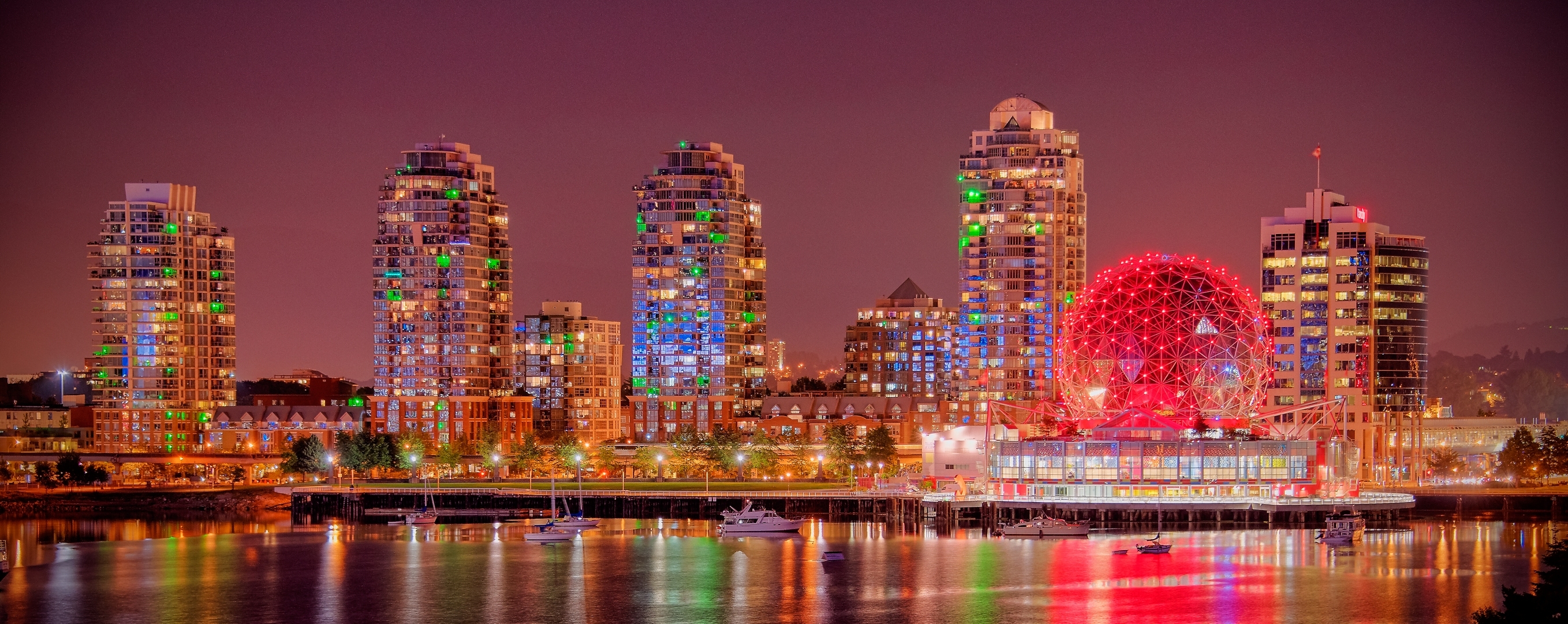 Free download wallpaper Cities, Night, City, Canada, Light, Cityscape, Vancouver, Man Made on your PC desktop