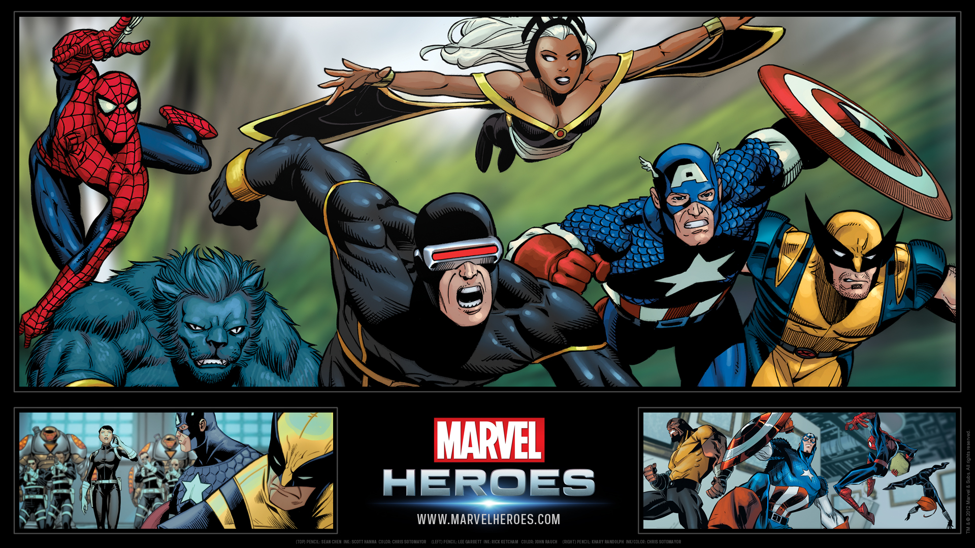 video game, marvel heroes, beast (marvel comics), captain america, cyclops (marvel comics), luke cage, maria hill, spider man, storm (marvel comics), wolverine