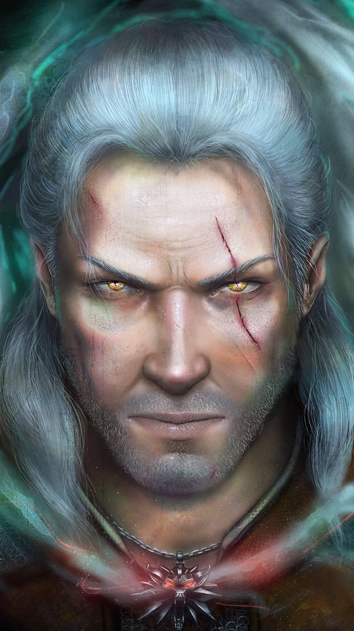Download mobile wallpaper Warrior, Face, Yellow Eyes, Video Game, White Hair, The Witcher, Scar, Geralt Of Rivia for free.