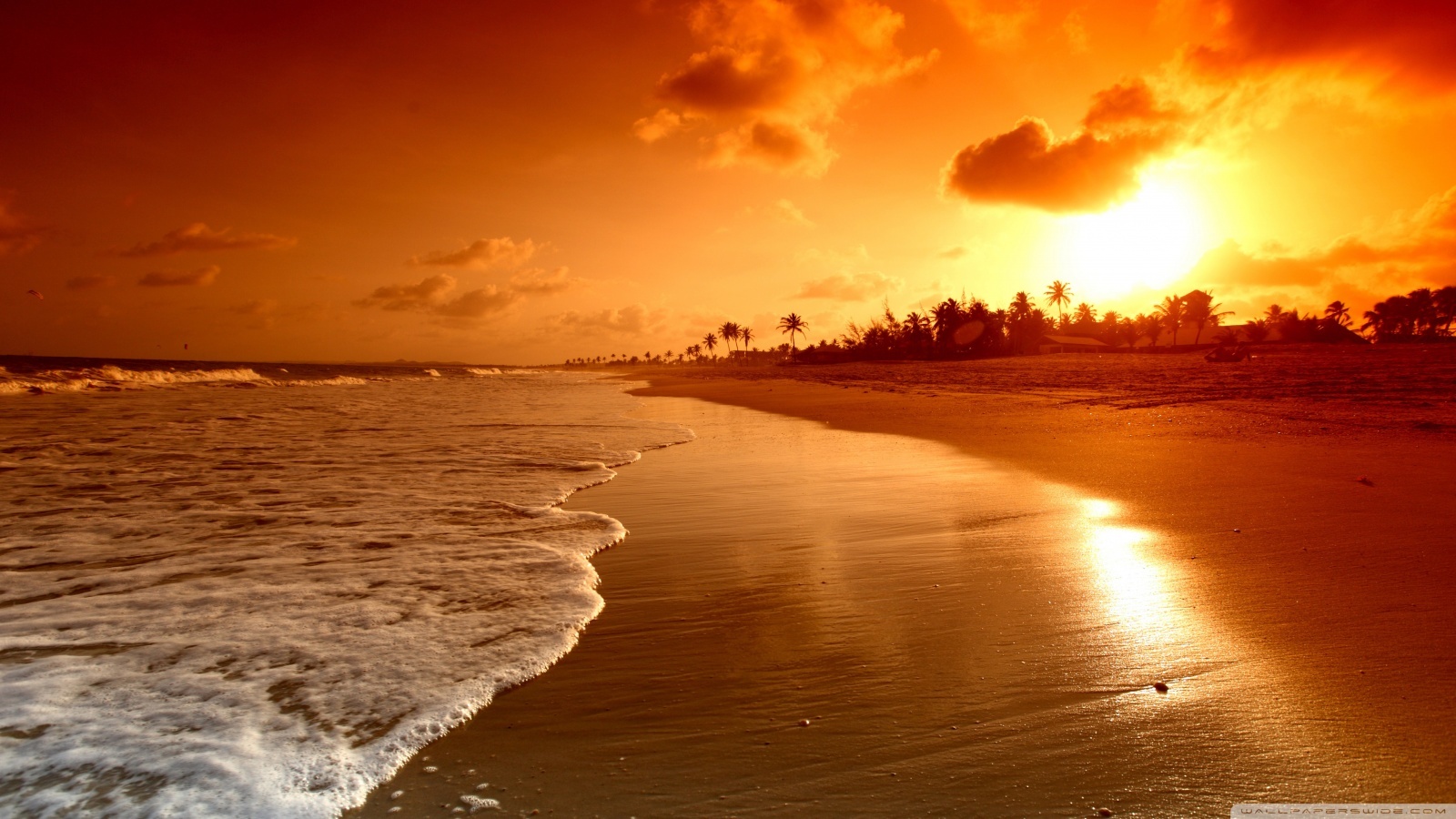 無料モバイル壁紙日没, オレンジ, 海, ビーチ, 風景をダウンロードします。