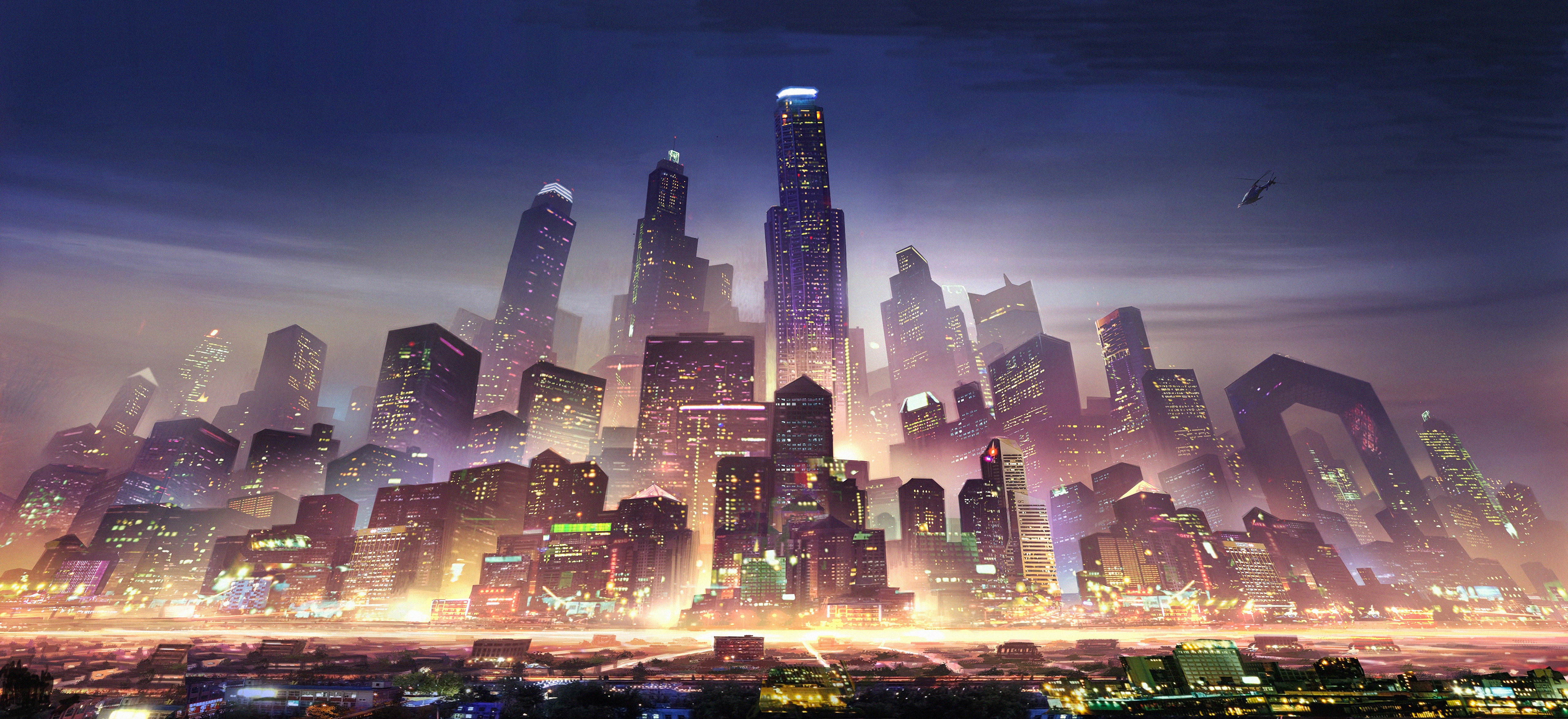 Laden Sie das Wolkenkratzer, Gebäude, Stadtbild, Science Fiction, Futuristisch, Großstadt-Bild kostenlos auf Ihren PC-Desktop herunter
