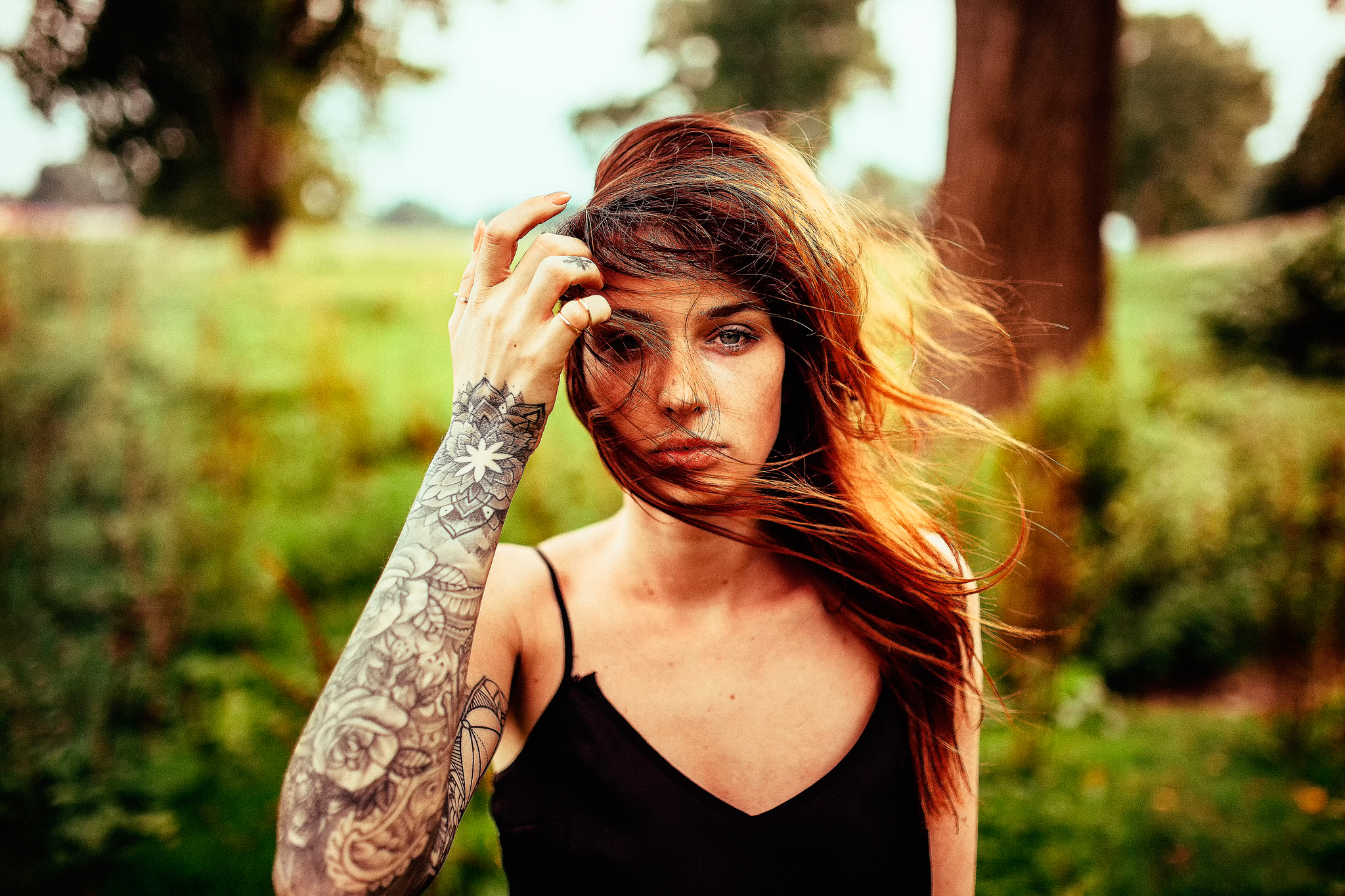 Download mobile wallpaper Redhead, Tattoo, Model, Women, Depth Of Field for free.
