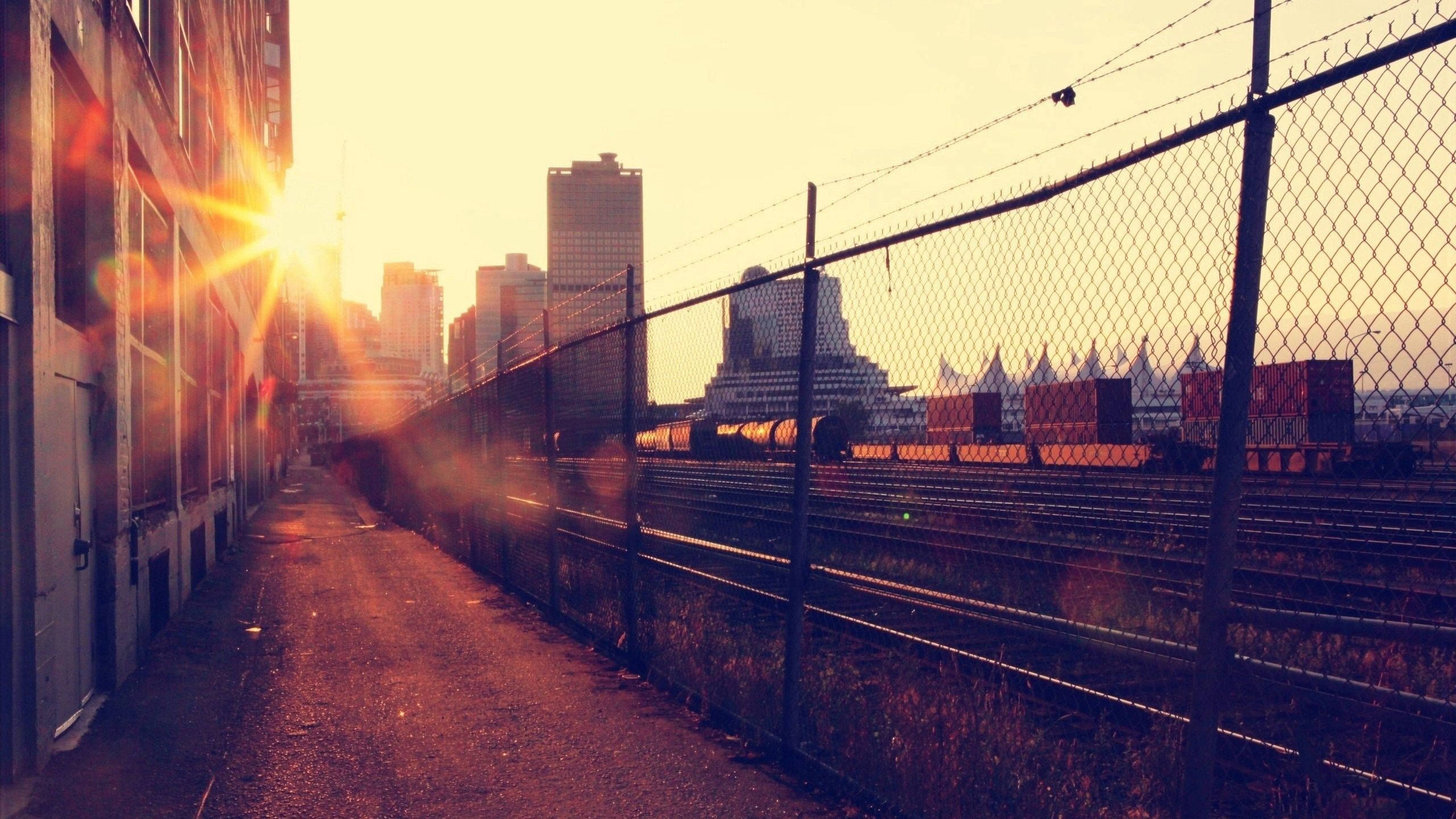 sunset, cities, city, railway Desktop Wallpaper