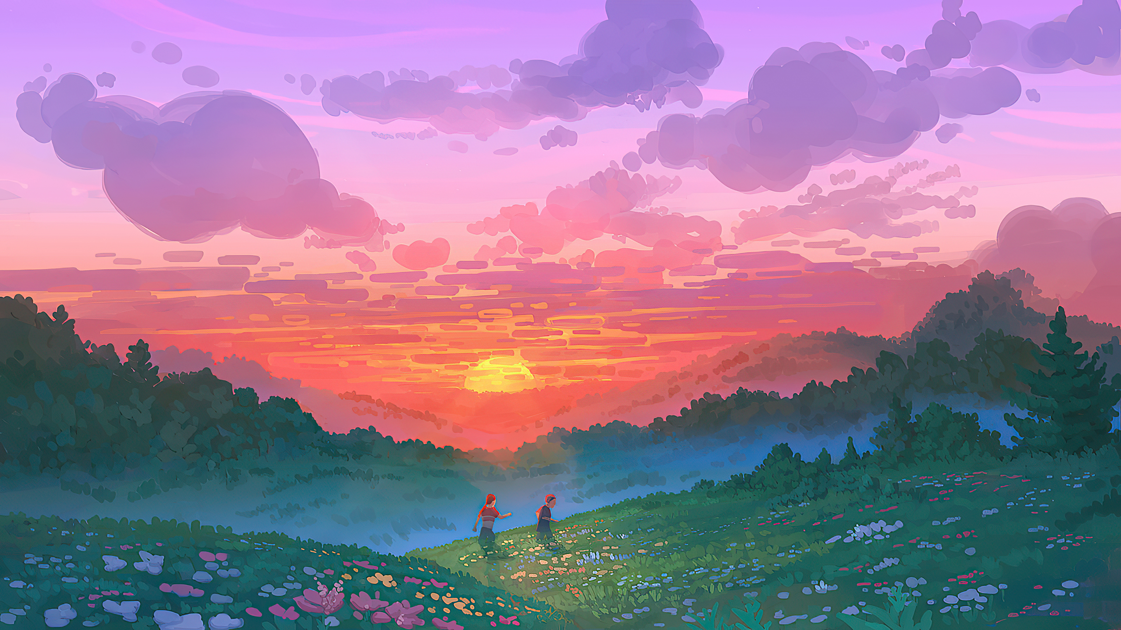 Free download wallpaper Landscape, Fantasy, Sunrise, Child on your PC desktop