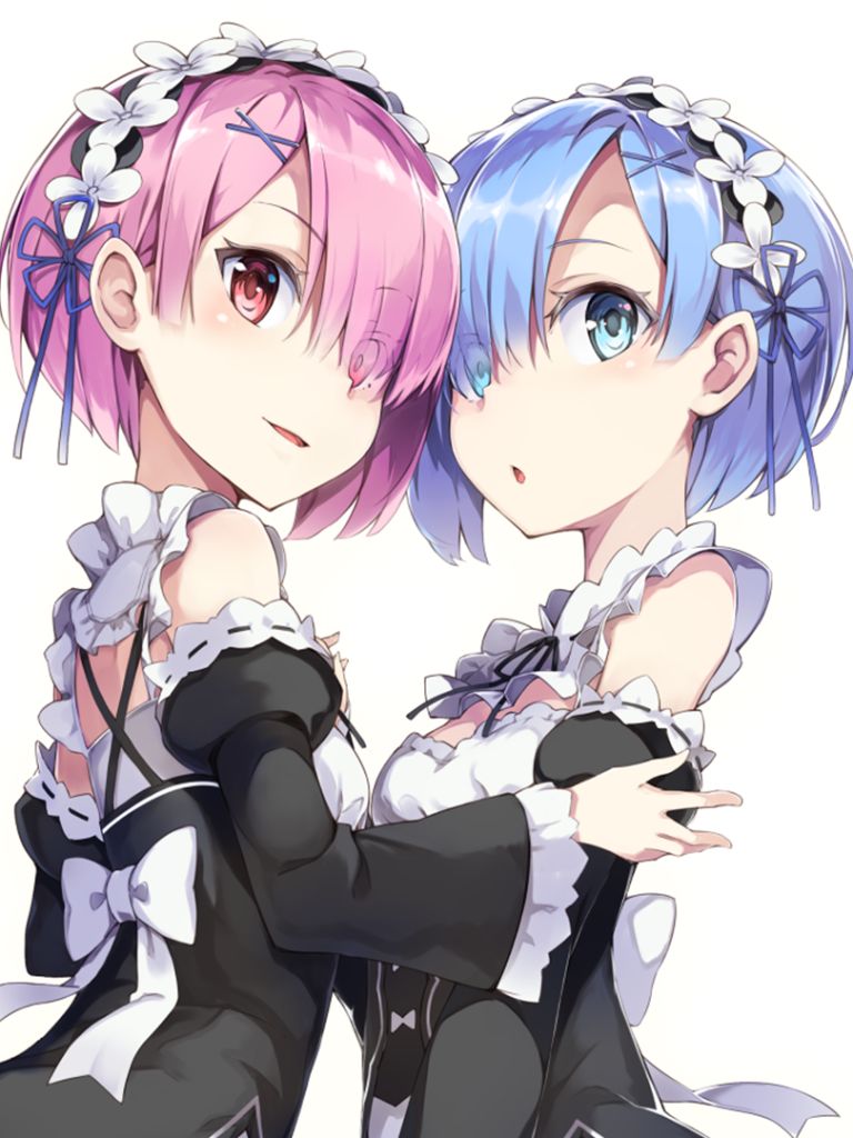 Download mobile wallpaper Anime, Blue Eyes, Pink Hair, Blue Hair, Short Hair, Pink Eyes, Twins, Re:zero Starting Life In Another World, Ram (Re:zero), Rem (Re:zero) for free.