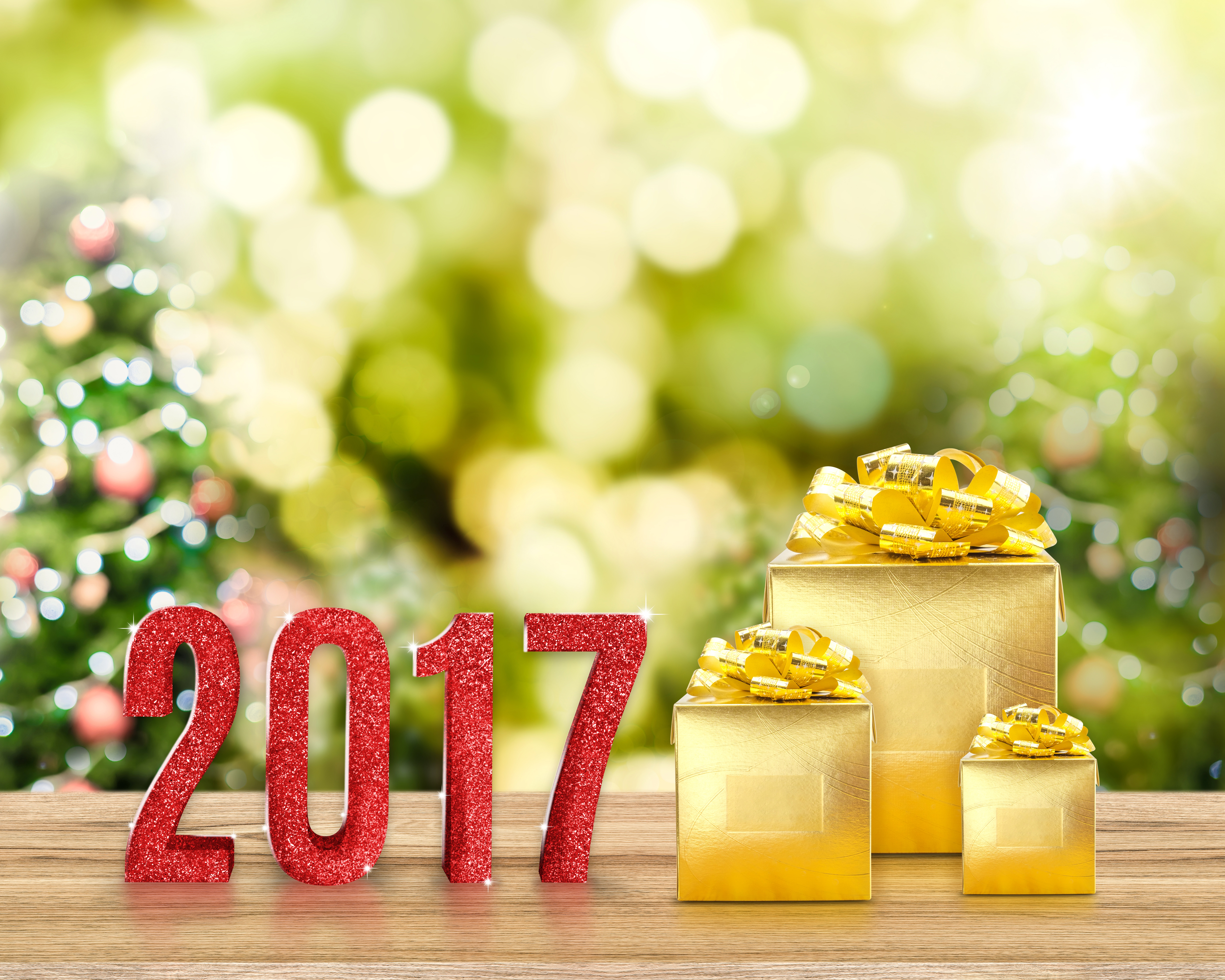 Скачать обои бесплатно Боке, Подарки, Праздничные, Новый Год 2017 картинка на рабочий стол ПК