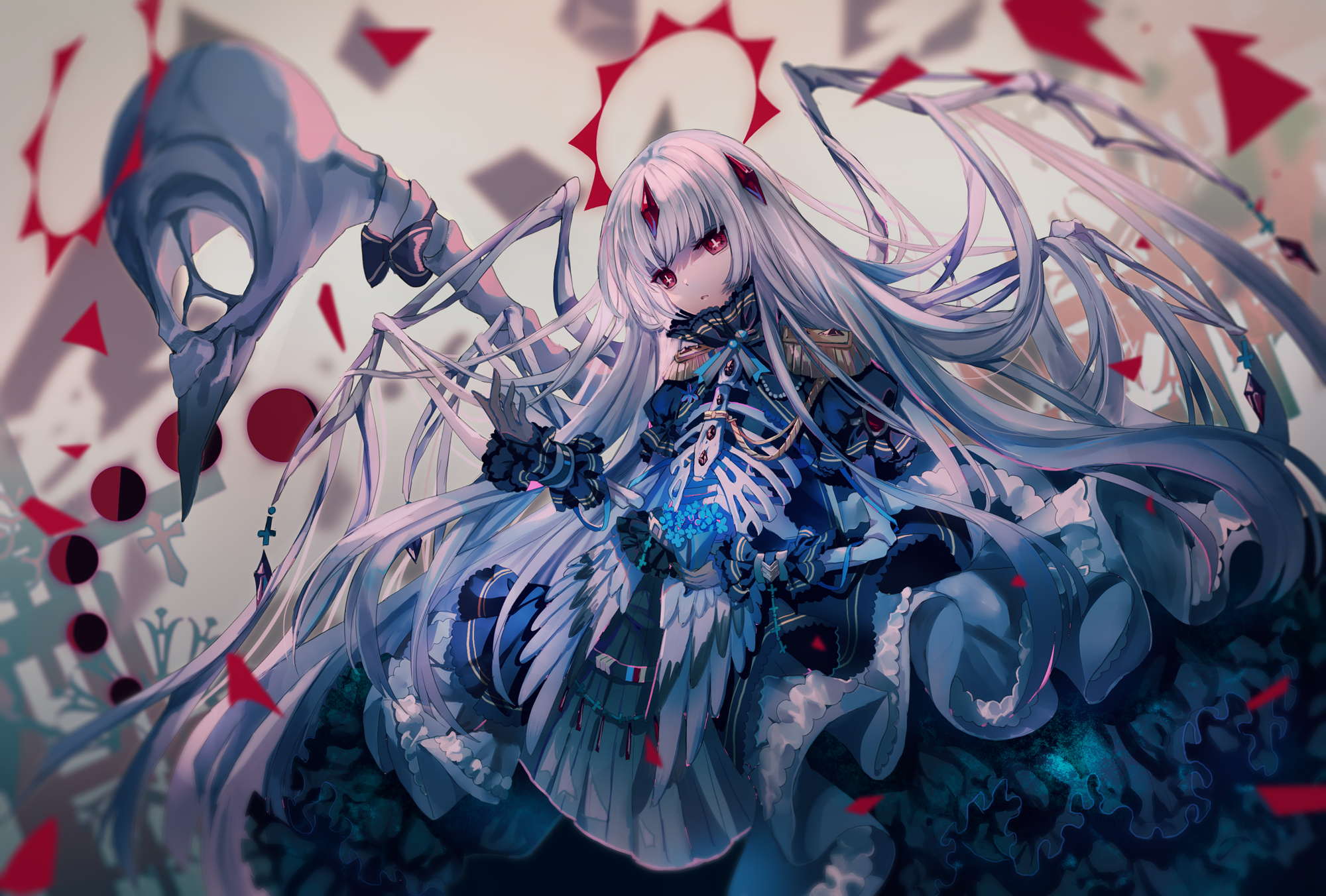 Free download wallpaper Anime, Wings, Glove, Original, Red Eyes, Long Hair, White Hair on your PC desktop