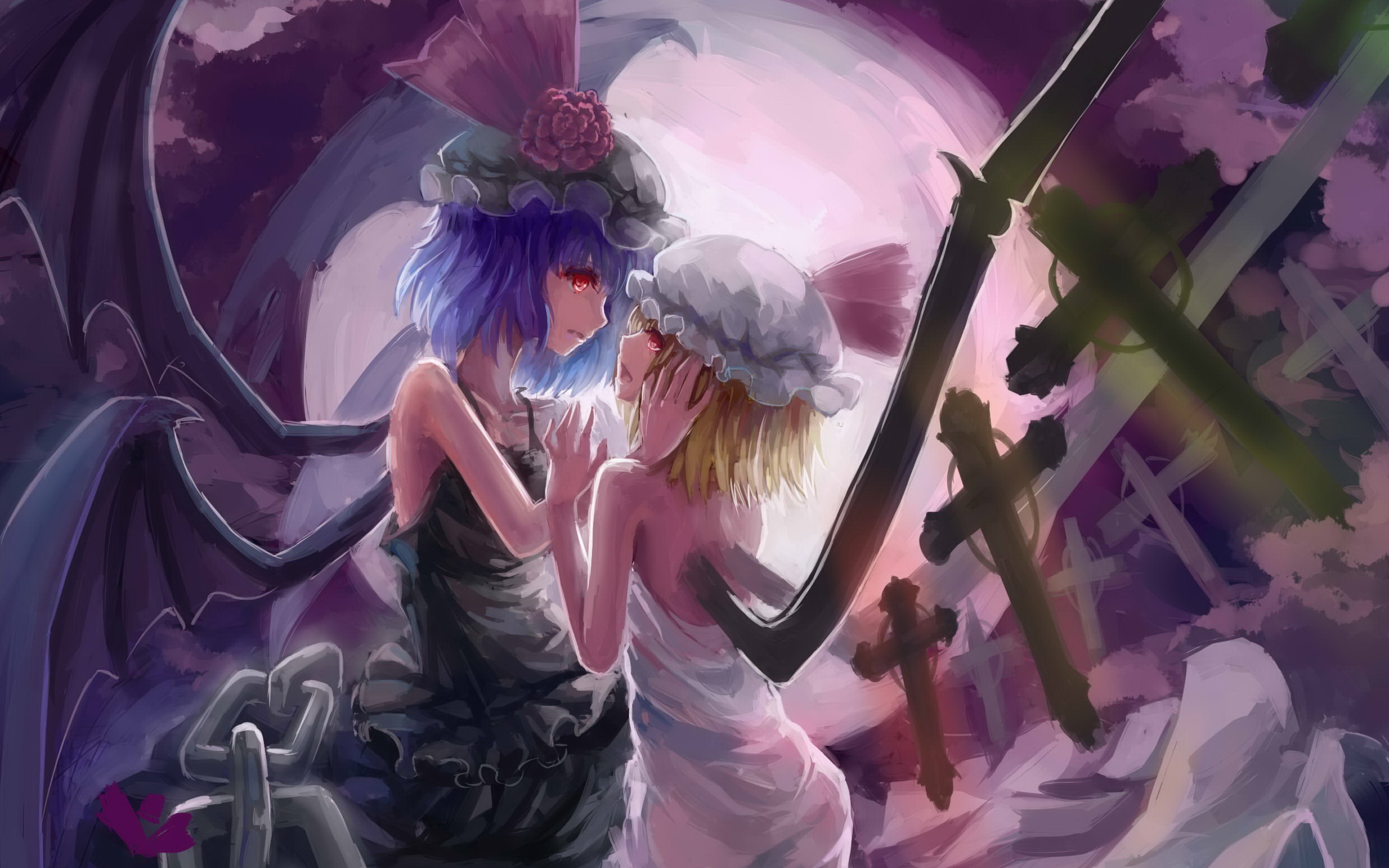 Descarga gratuita de fondo de pantalla para móvil de Oscuro, Animado, Remilia Escarlata, Flandre Escarlata, Touhou.