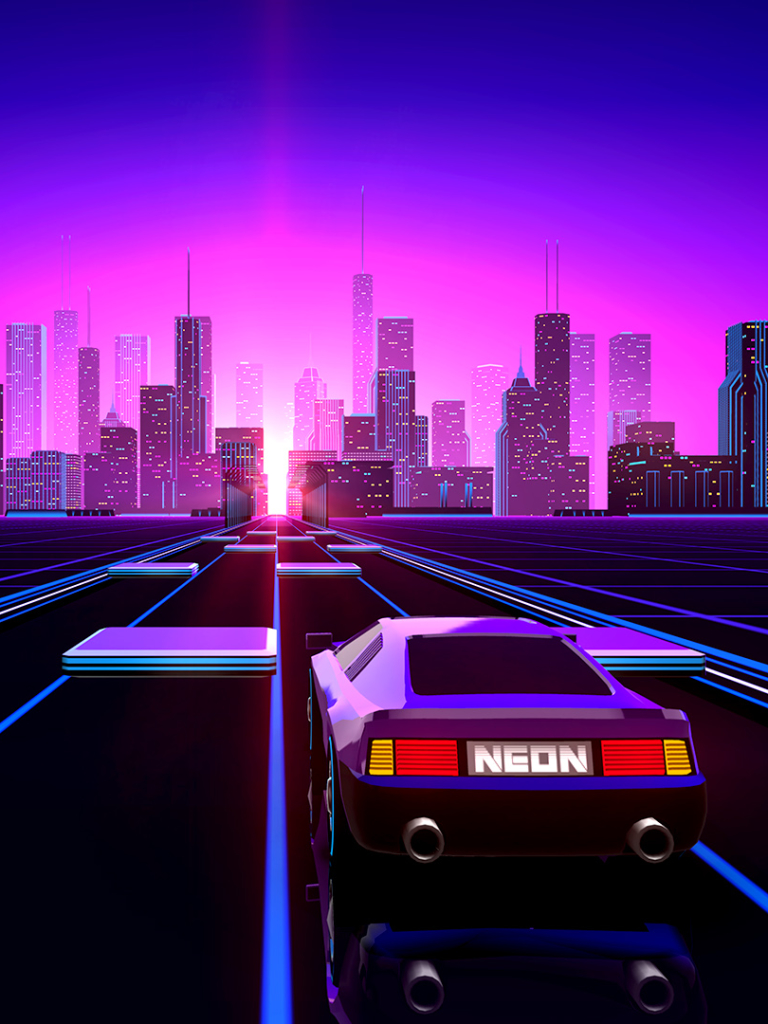 Download mobile wallpaper Pink, City, Road, Car, Neon, Retro, Artistic, Retro Wave for free.