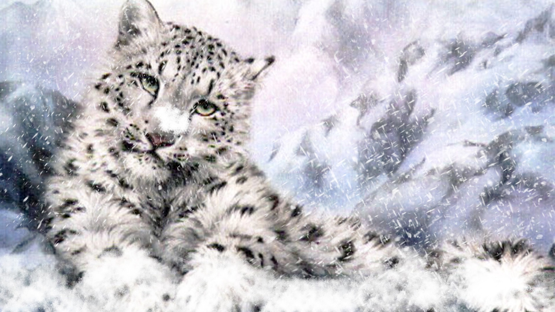 Free download wallpaper Snow Leopard, Snow, Painting, Artistic on your PC desktop