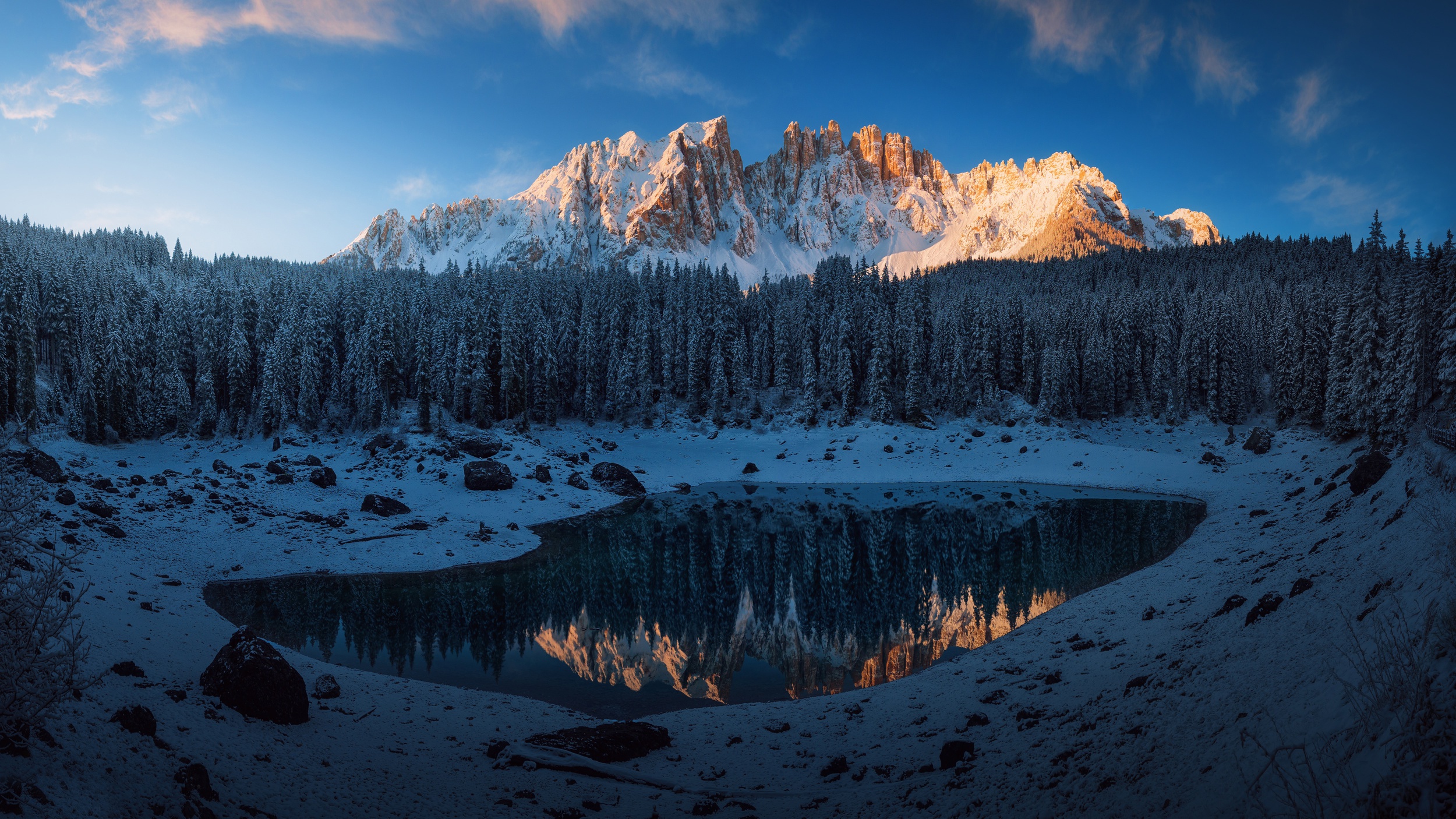 Free download wallpaper Winter, Nature, Snow, Lakes, Mountain, Lake, Reflection, Forest, Earth on your PC desktop