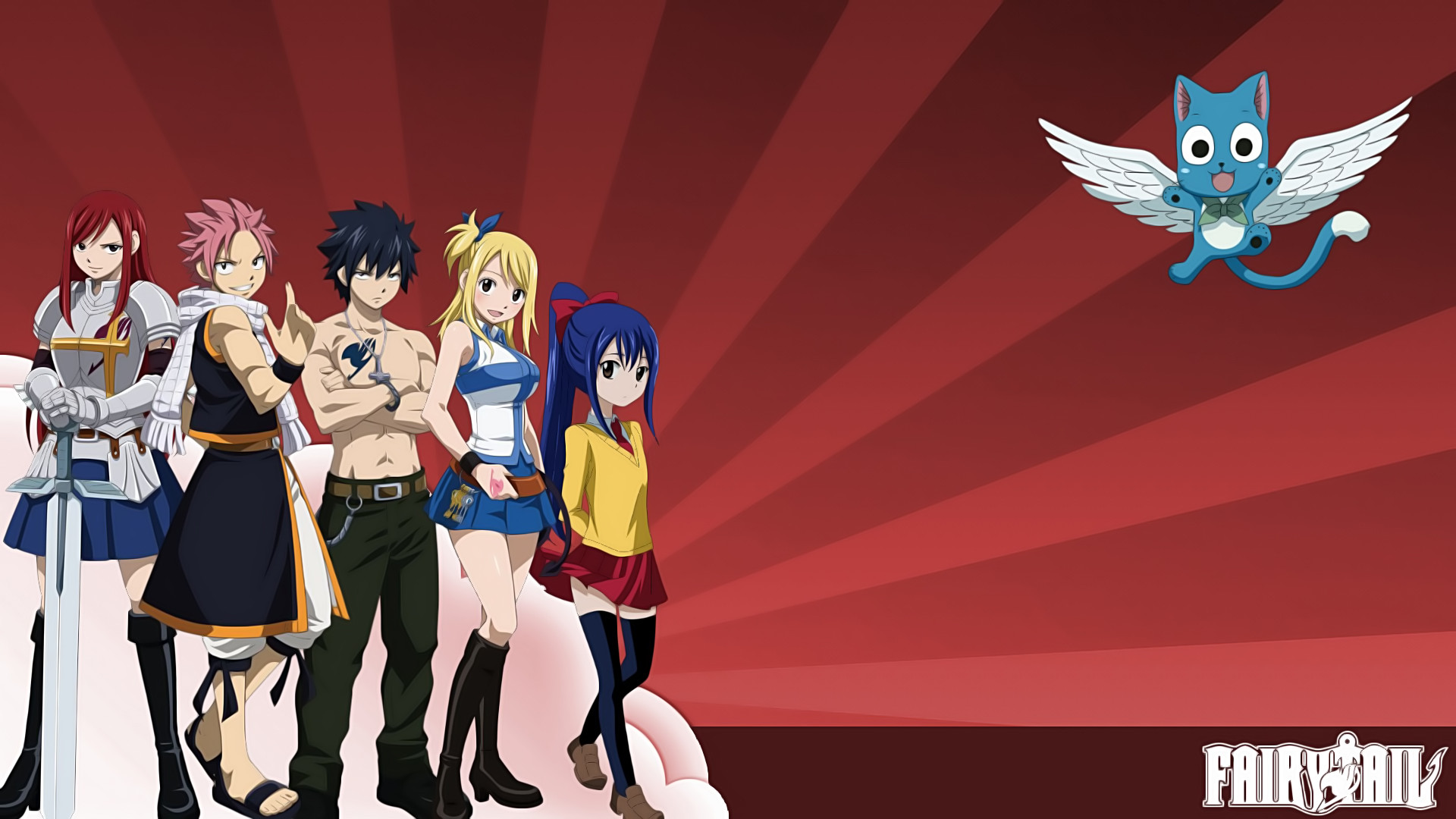 Free download wallpaper Anime, Fairy Tail, Lucy Heartfilia, Natsu Dragneel, Erza Scarlet, Gray Fullbuster, Happy (Fairy Tail), Wendy Marvell on your PC desktop