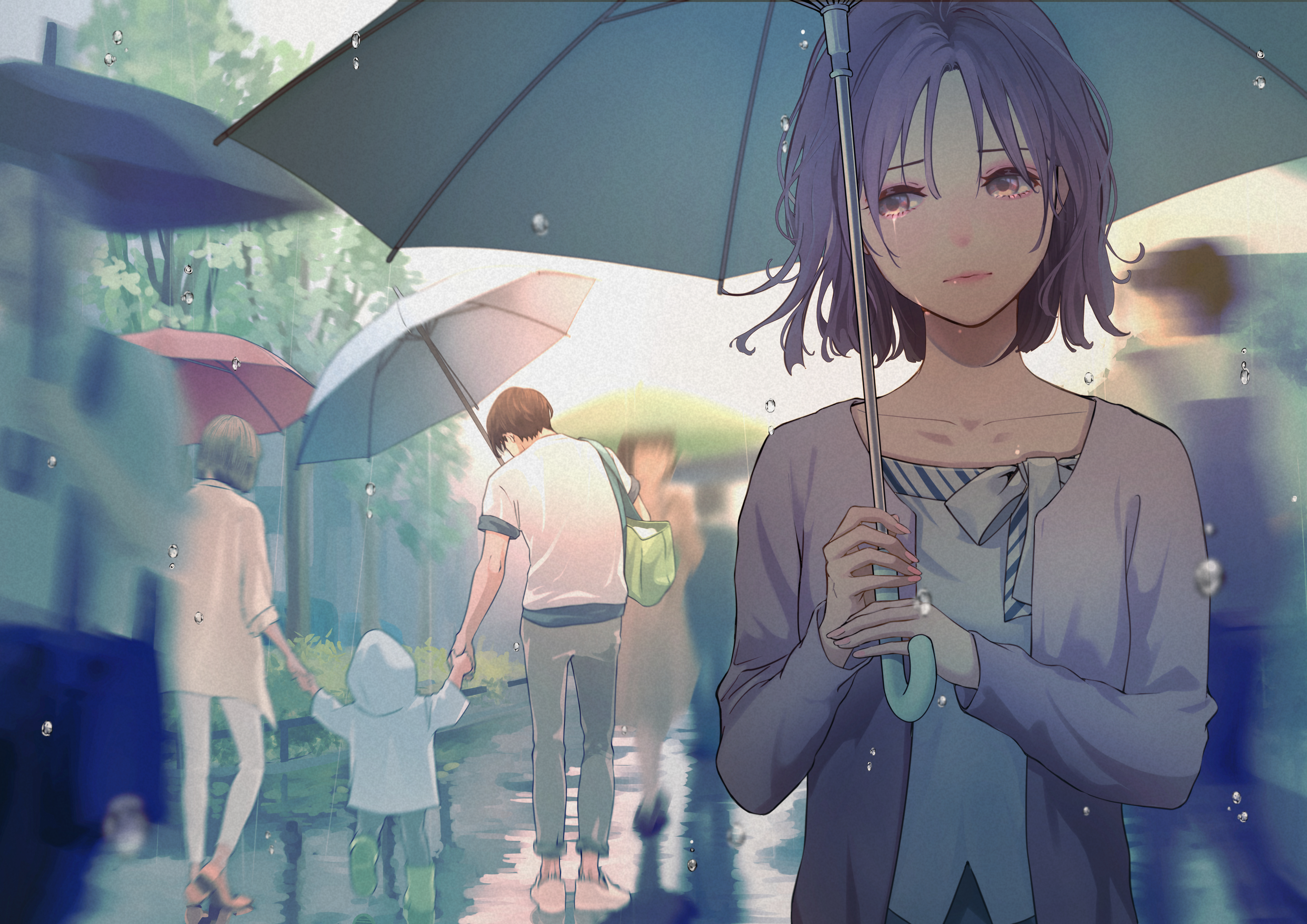 Download mobile wallpaper Anime, Sad, Umbrella, Original, Short Hair for free.