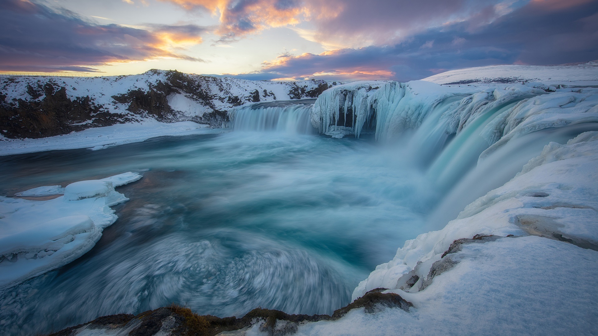 Download mobile wallpaper Winter, Waterfalls, Waterfall, Earth, Goðafoss for free.
