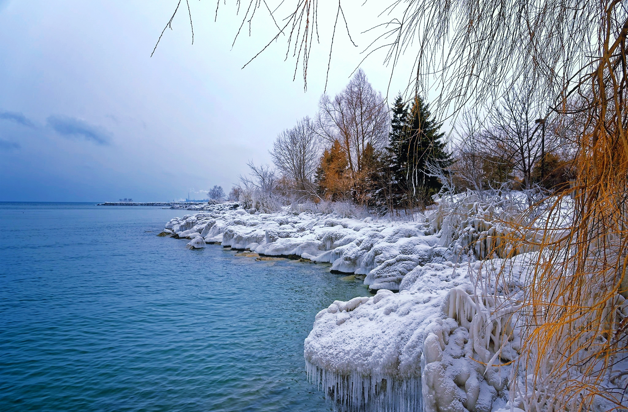 PCデスクトップに冬, 木, 雪, 湖, 地球画像を無料でダウンロード