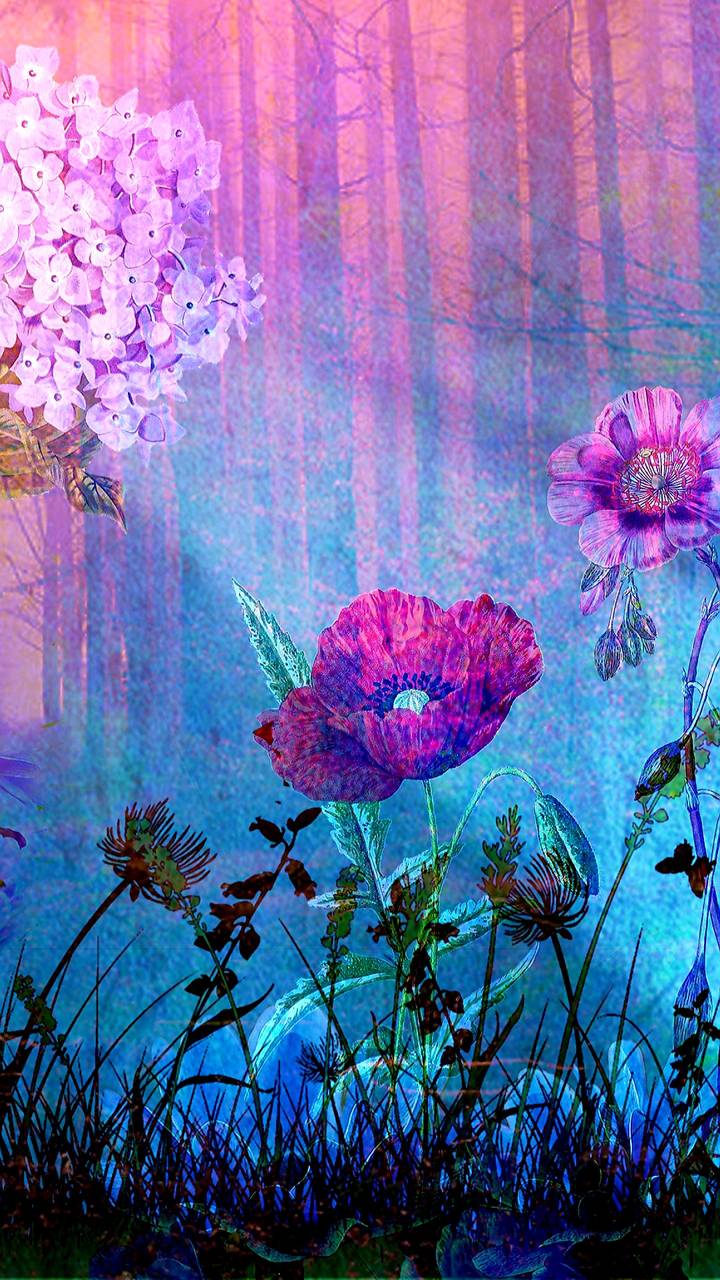 Download mobile wallpaper Flowers, Flower, Artistic, Hydrangea, Poppy, Purple Flower for free.