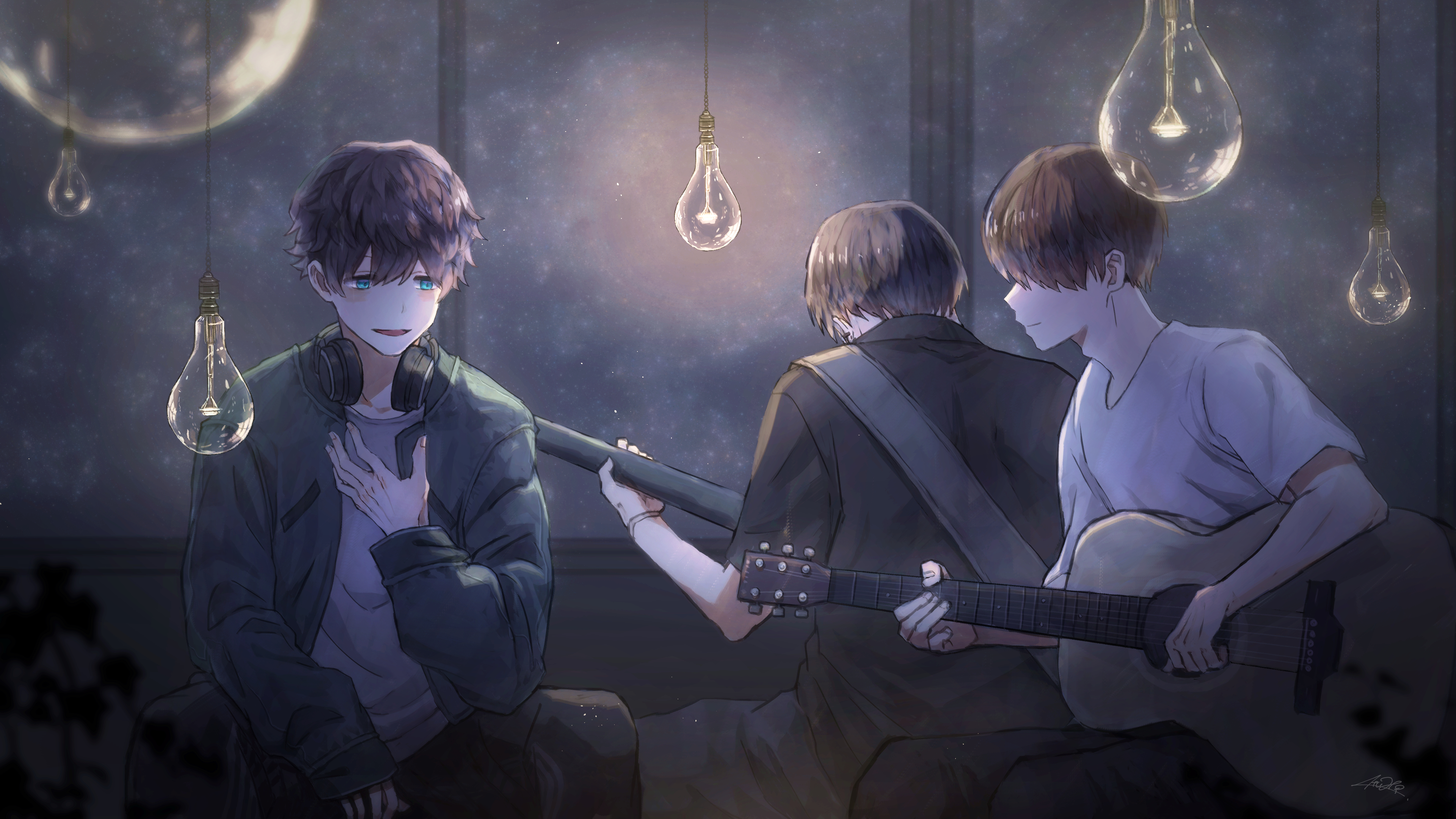 Free download wallpaper Music, Anime, Light, Guitar on your PC desktop