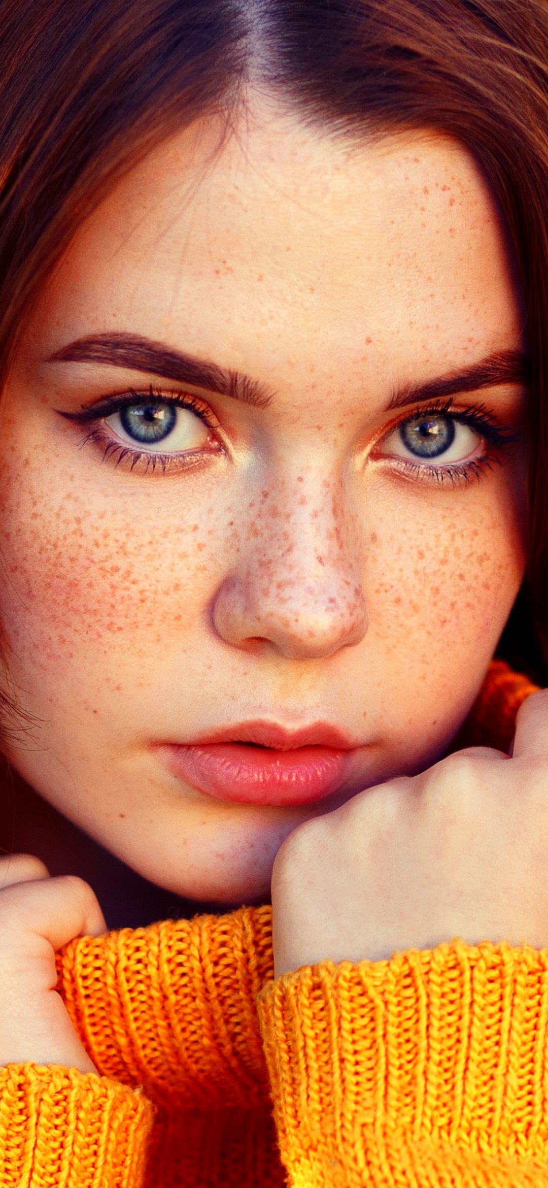 Download mobile wallpaper Face, Model, Women, Blue Eyes, Freckles for free.