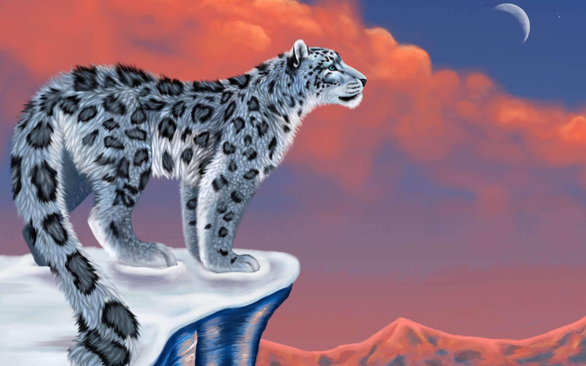 Download mobile wallpaper Winter, Fantasy, Snow Leopard, Moon, Animal, Fantasy Animals for free.