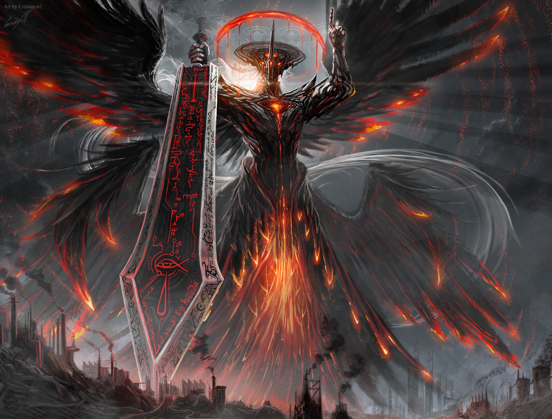 Free download wallpaper Fantasy, Wings, Angel, Sword, Giant, Angel Warrior on your PC desktop