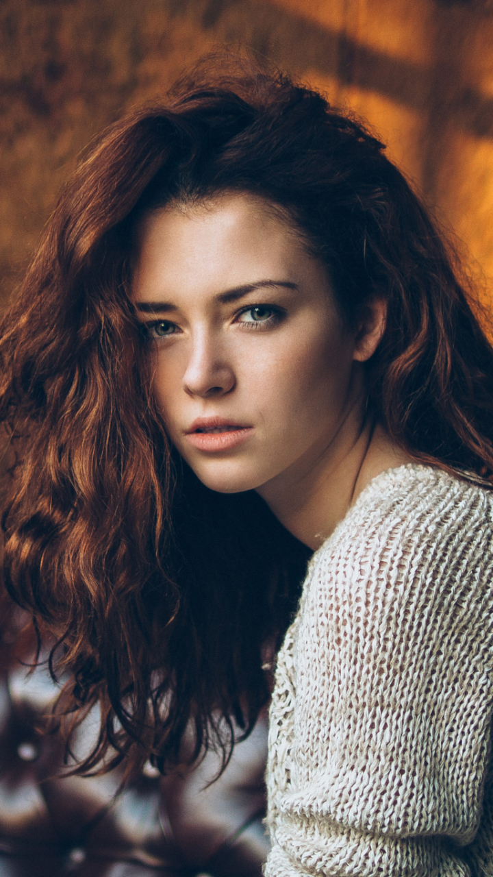 Download mobile wallpaper Redhead, Bokeh, Model, Women, Blue Eyes for free.