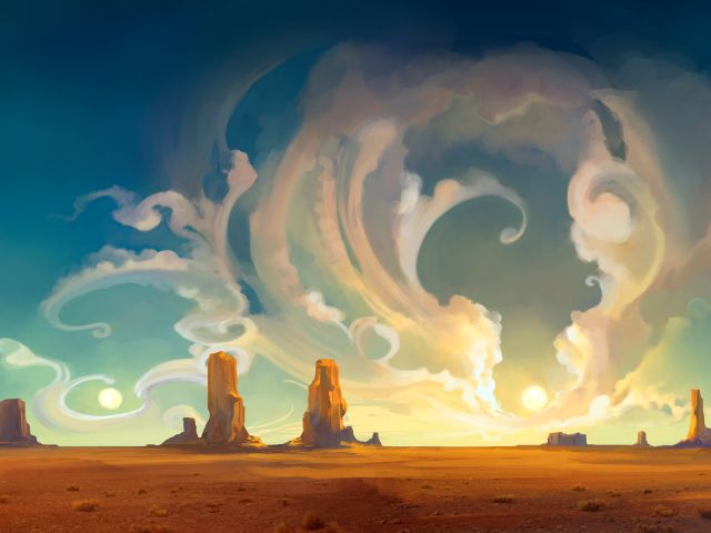 Download mobile wallpaper Sky, Desert, Painting, Technology, Cloud, Ubuntu for free.