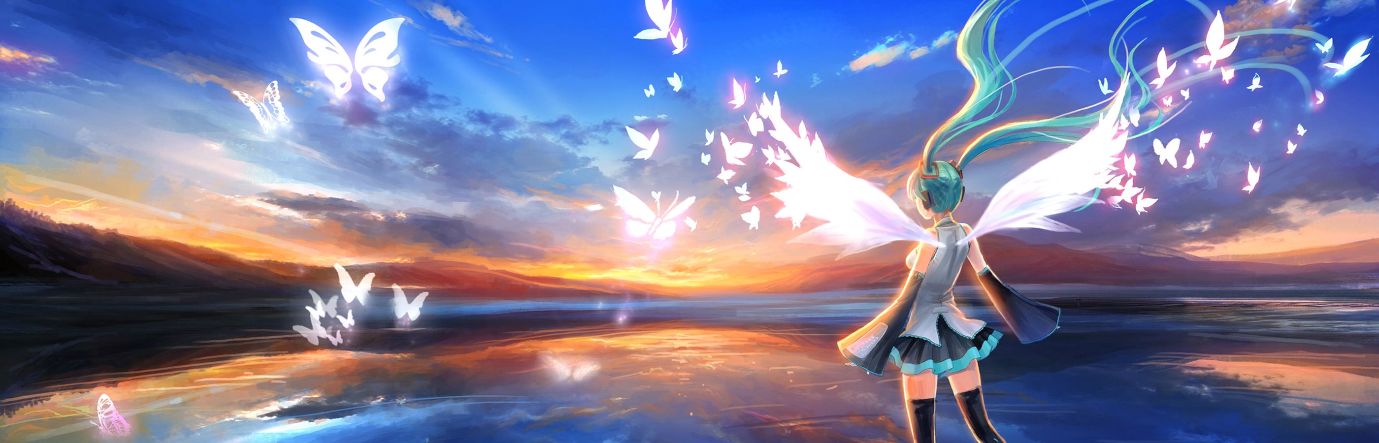 Download mobile wallpaper Anime, Sky, Wings, Vocaloid, Hatsune Miku for free.