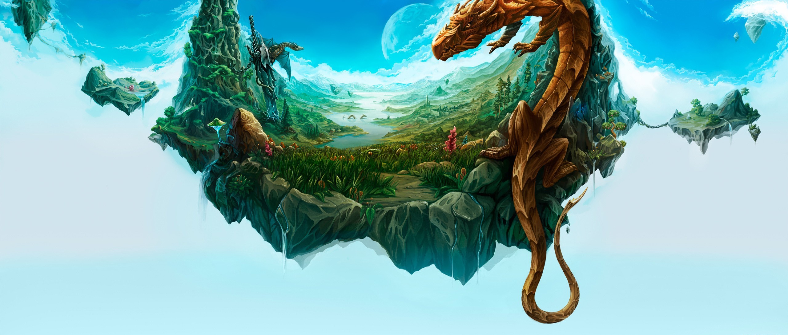 Download mobile wallpaper Landscape, Fantasy, Dragon, Island, Floating for free.
