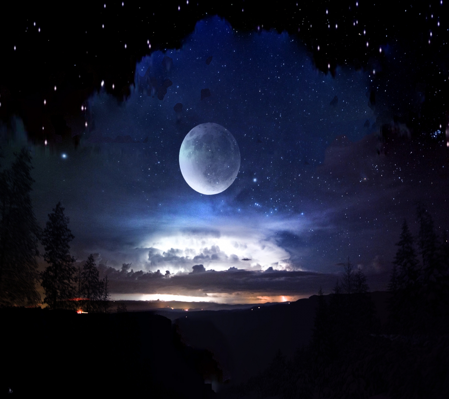 Download mobile wallpaper Landscape, Fantasy, Sky, Night, Moon for free.