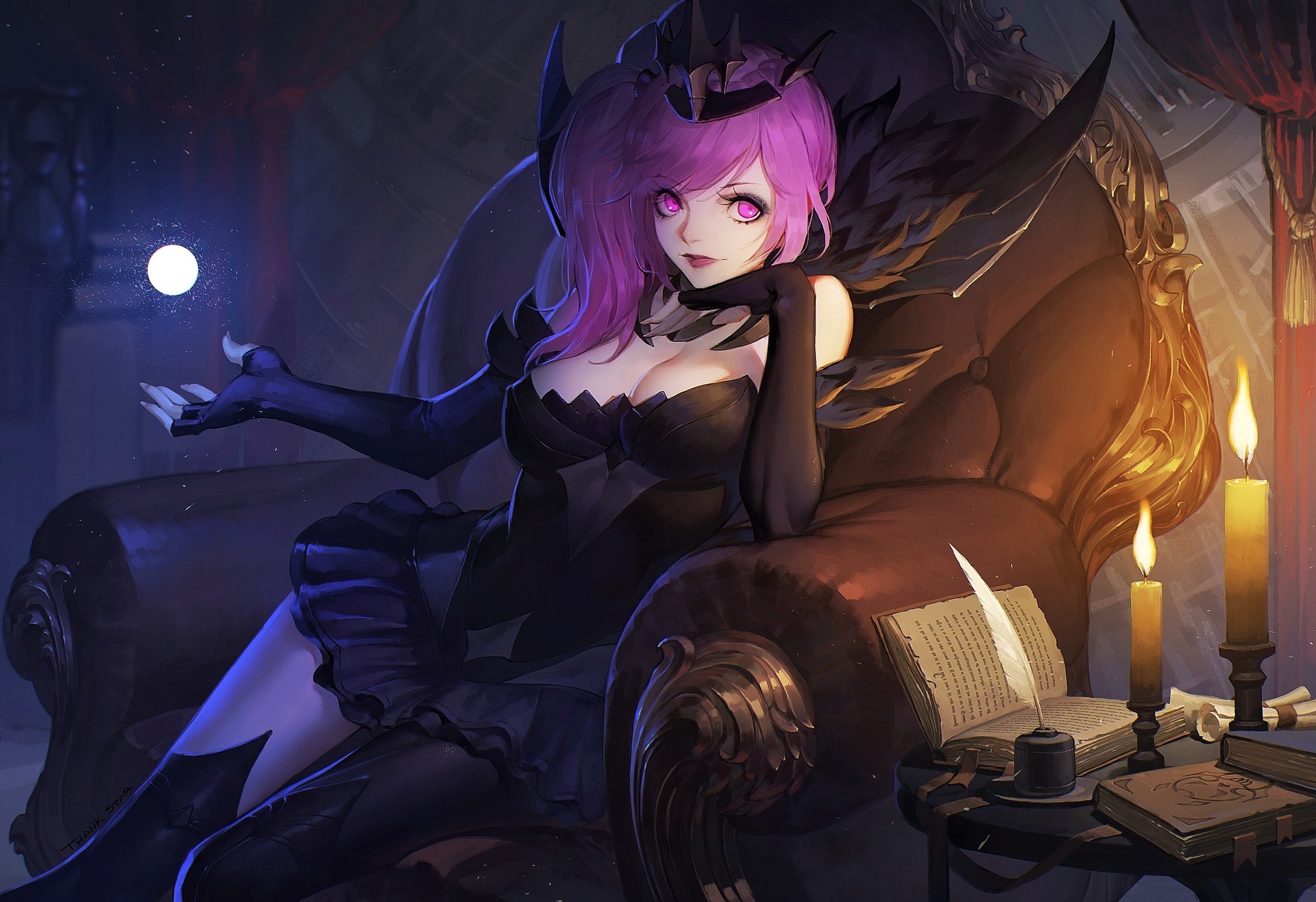 video game, league of legends, crown, lux (league of legends), pink eyes, pink hair