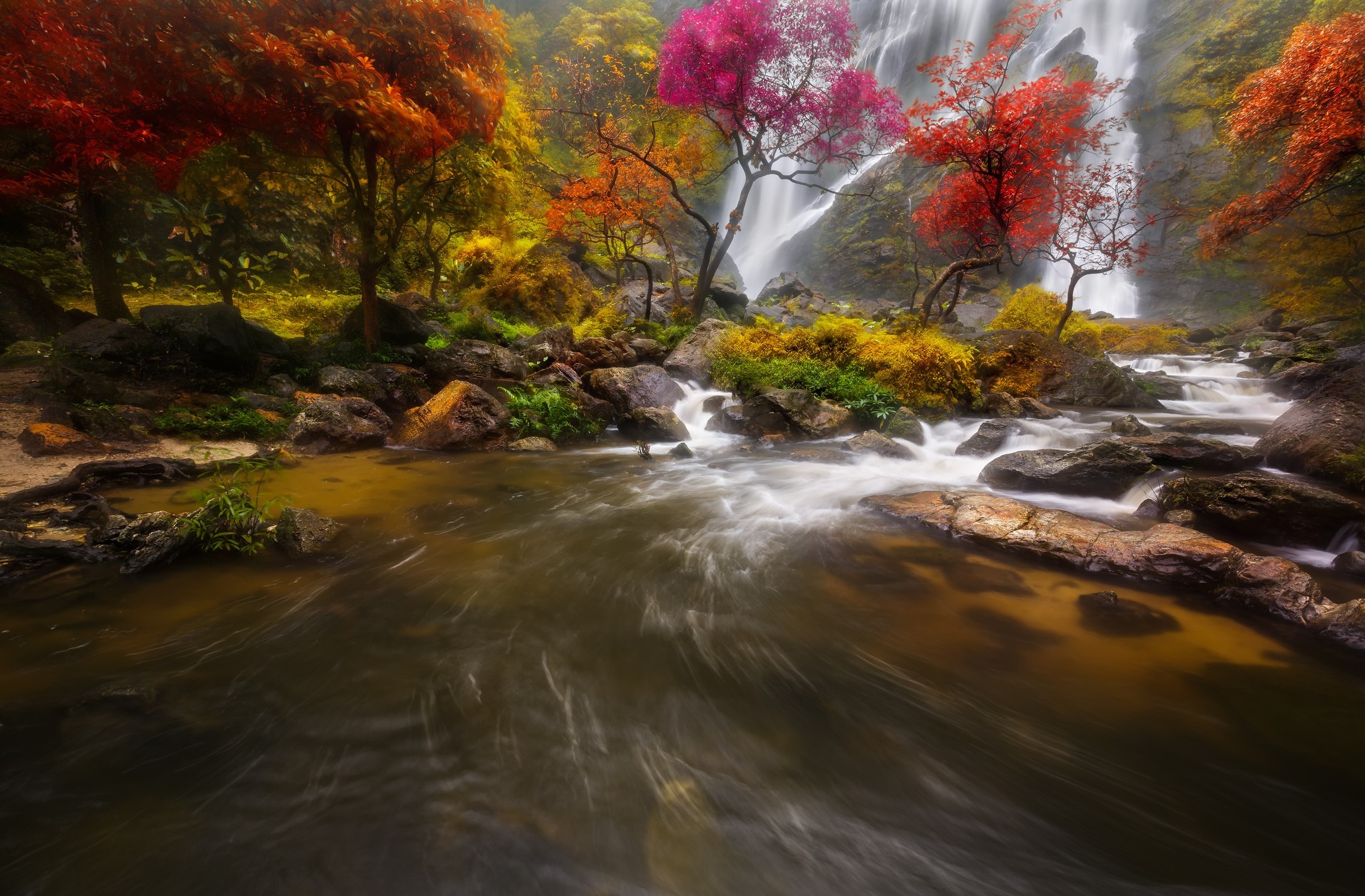 fall, waterfall, stream, earth, waterfalls