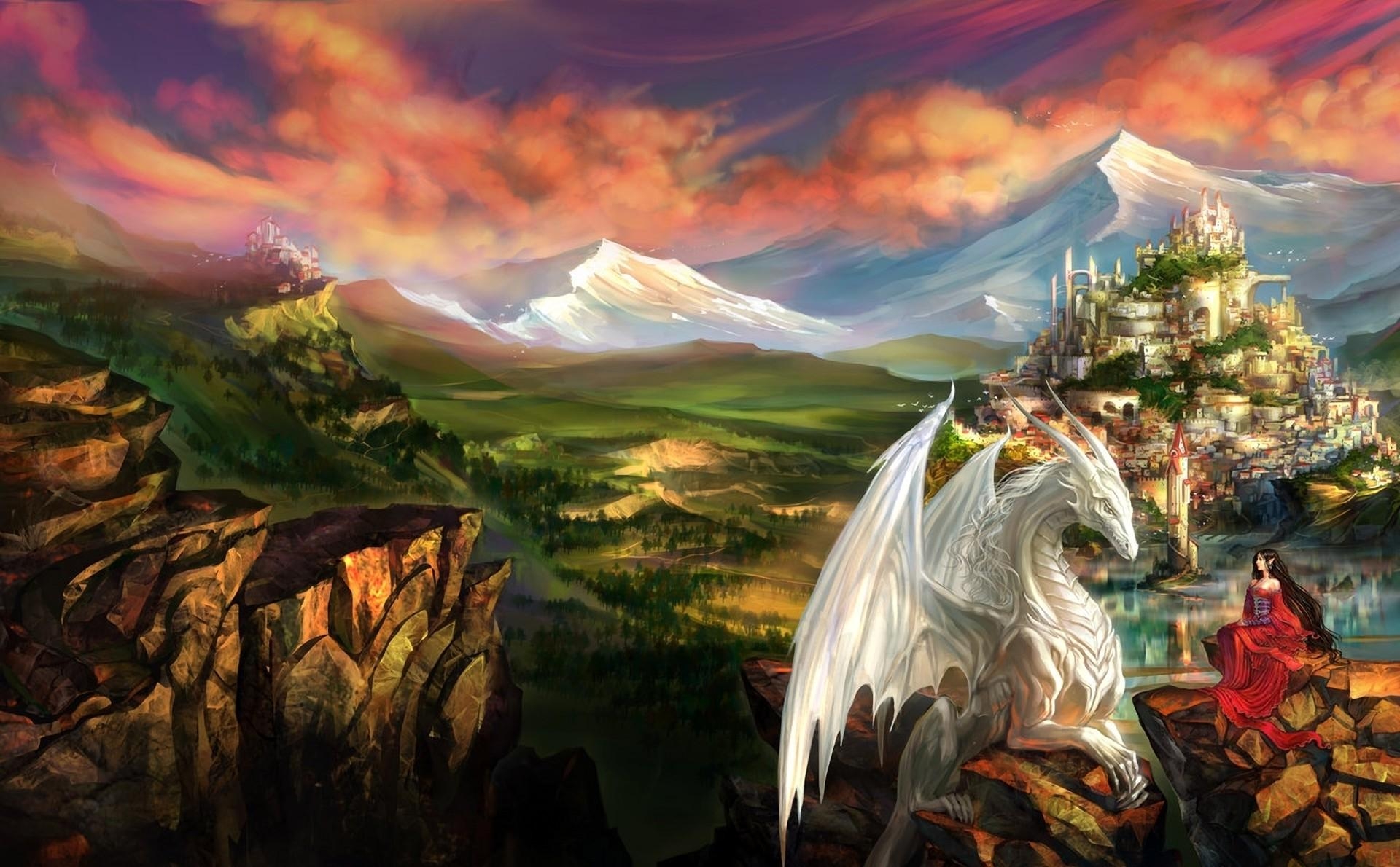 100777 télécharger l'image dragon, fantaisie, fille, amitié, montagnes, fermer à clé, serrure, le dragon, elfe - fonds d'écran et économiseurs d'écran gratuits