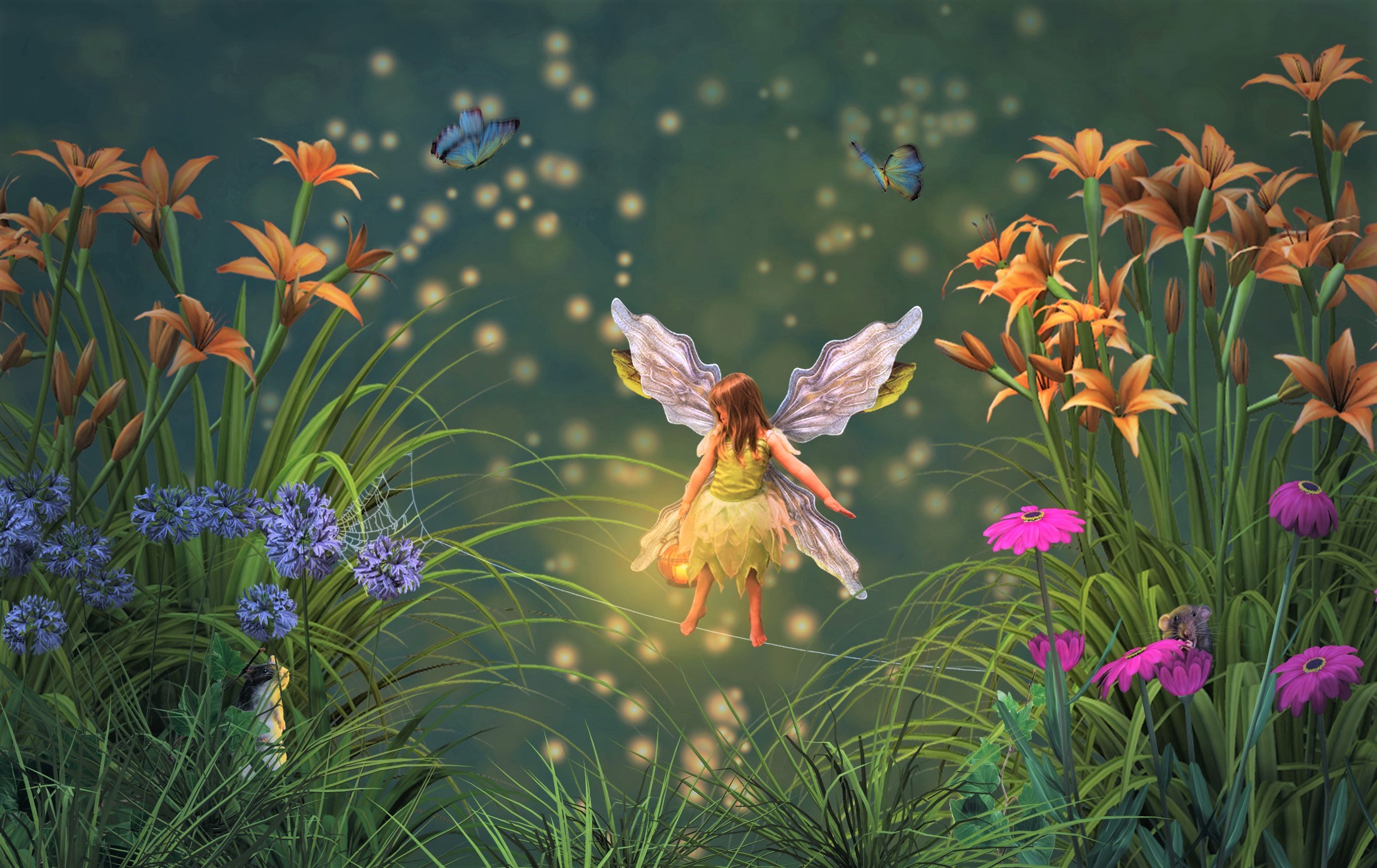 Handy-Wallpaper Schmetterlinge, Fantasie, Blume, Flügel, Kind, Fee, Kleines Mädchen kostenlos herunterladen.