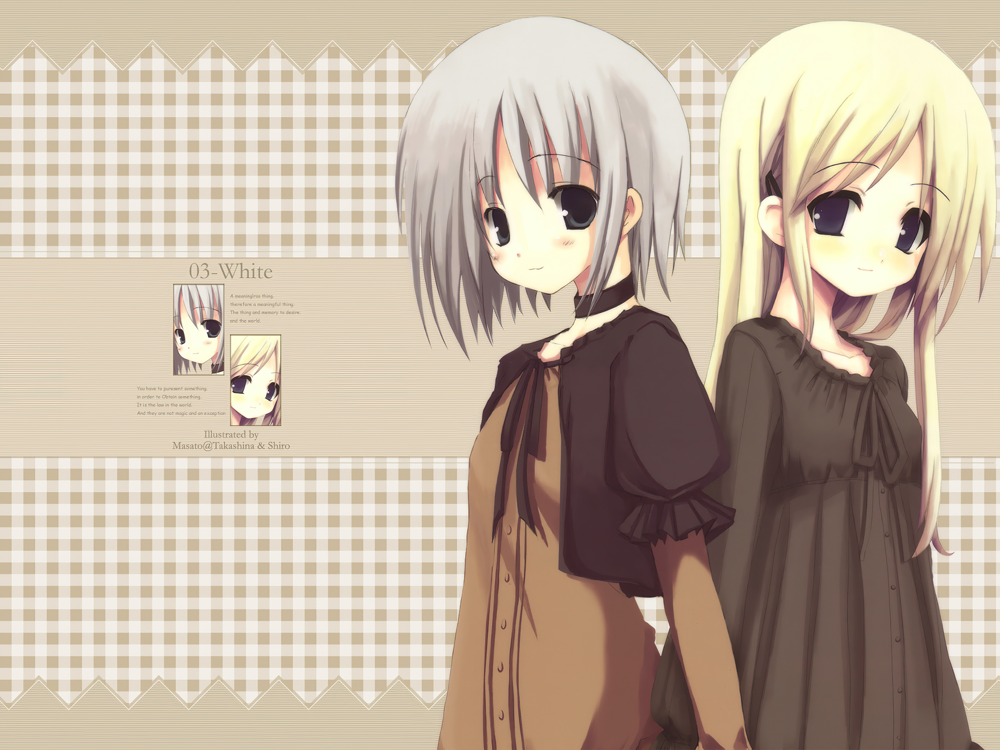 Free download wallpaper Anime, Smile, Blonde, Original, Blush, Long Hair, Short Hair, Black Eyes, Grey Hair on your PC desktop