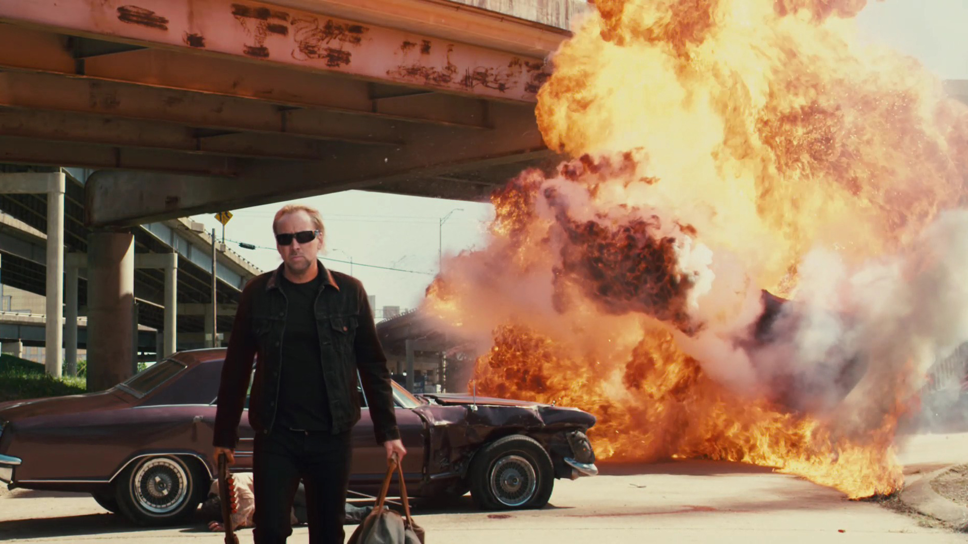 movie, drive angry, explosion, fire, nicolas cage